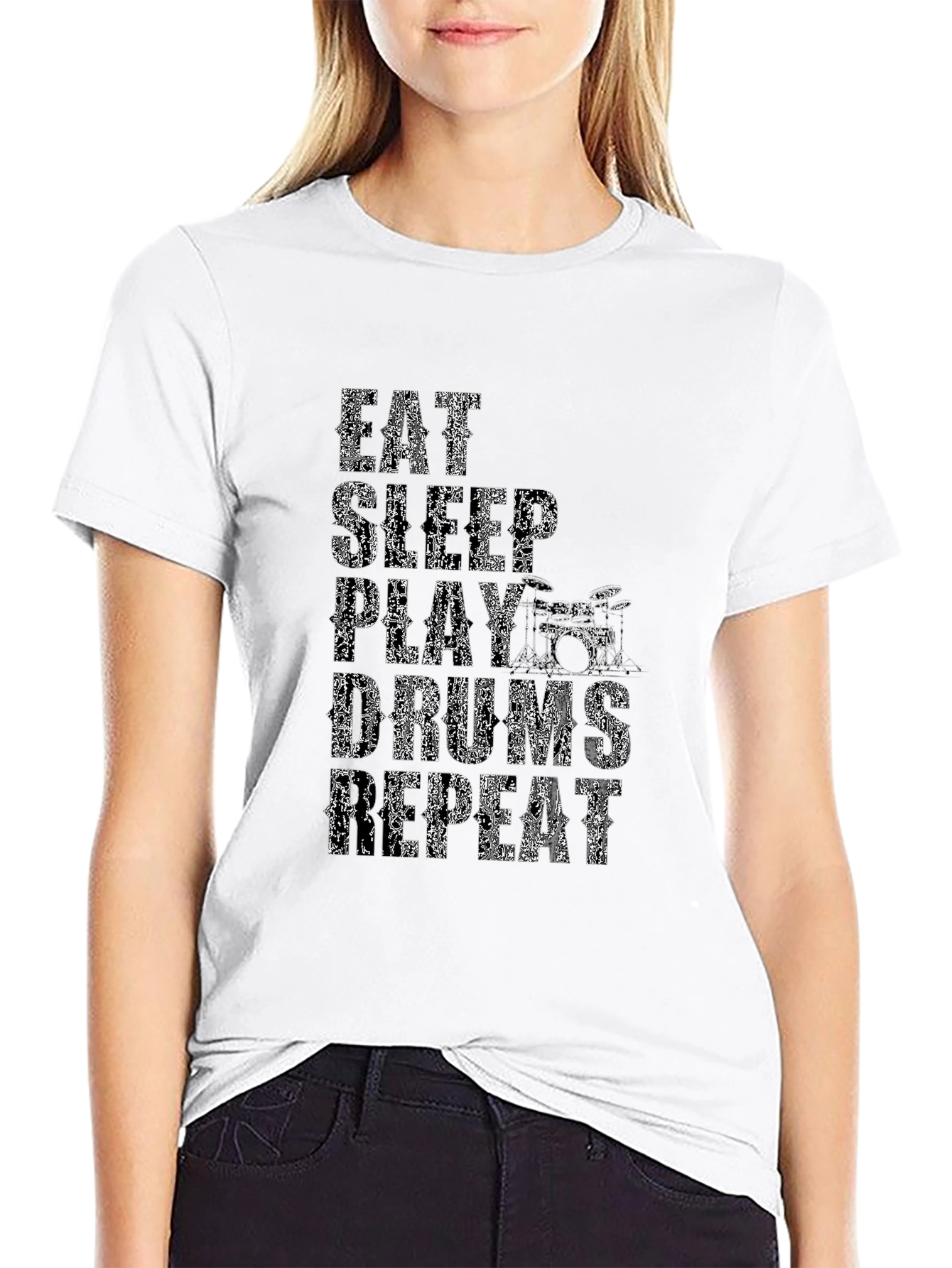 Eat Sleep Play Drums Repeat Black Graphic Tee