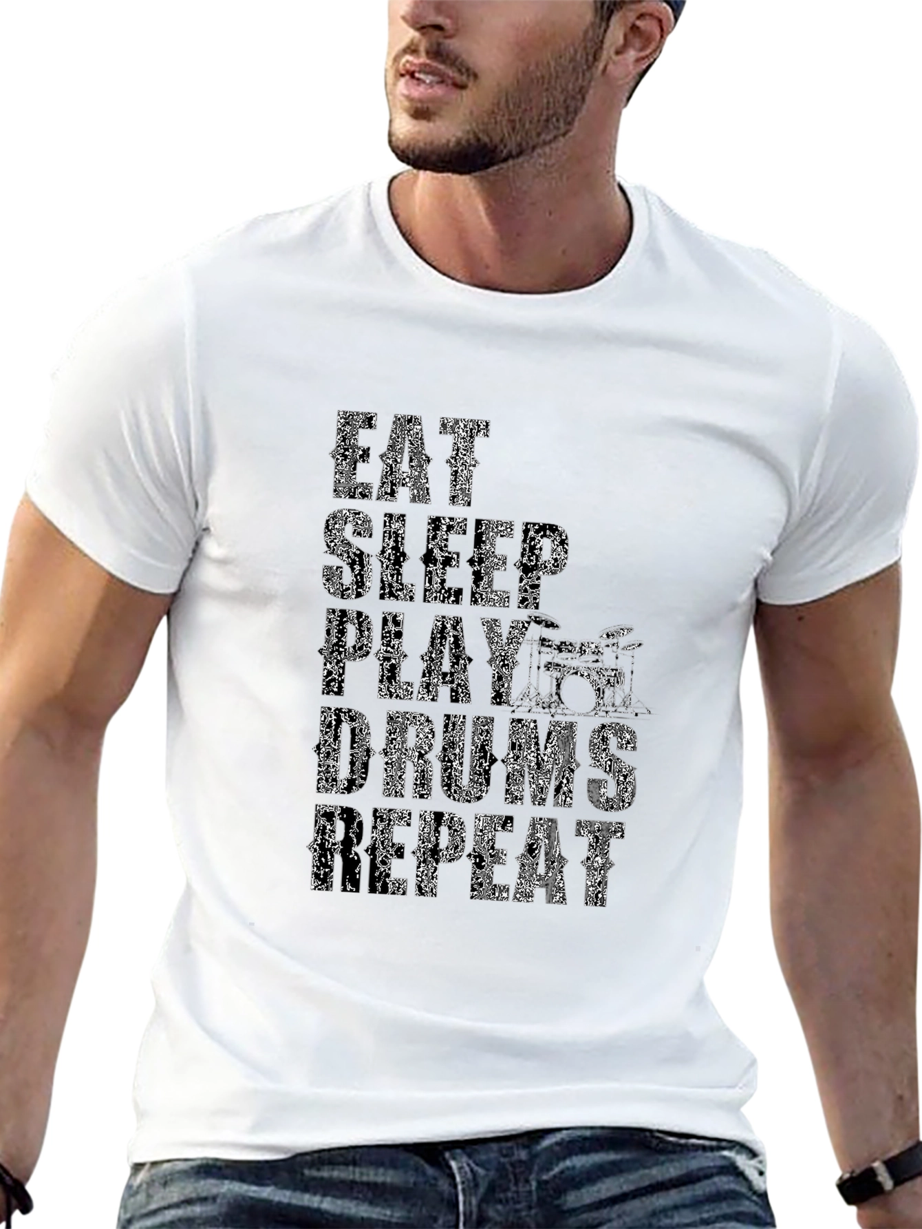 Eat Sleep Play Drums Repeat Black Graphic Tee