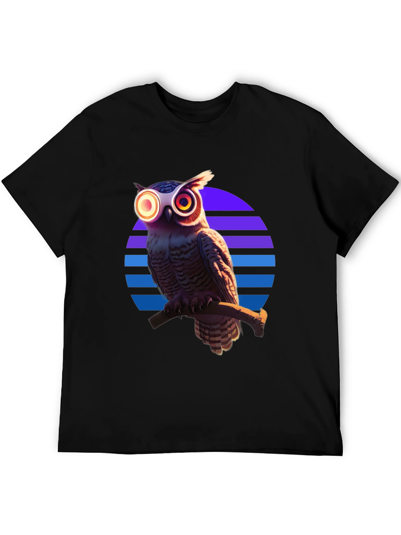 Retro Owl T-Shirt: Geometric Sunset Design