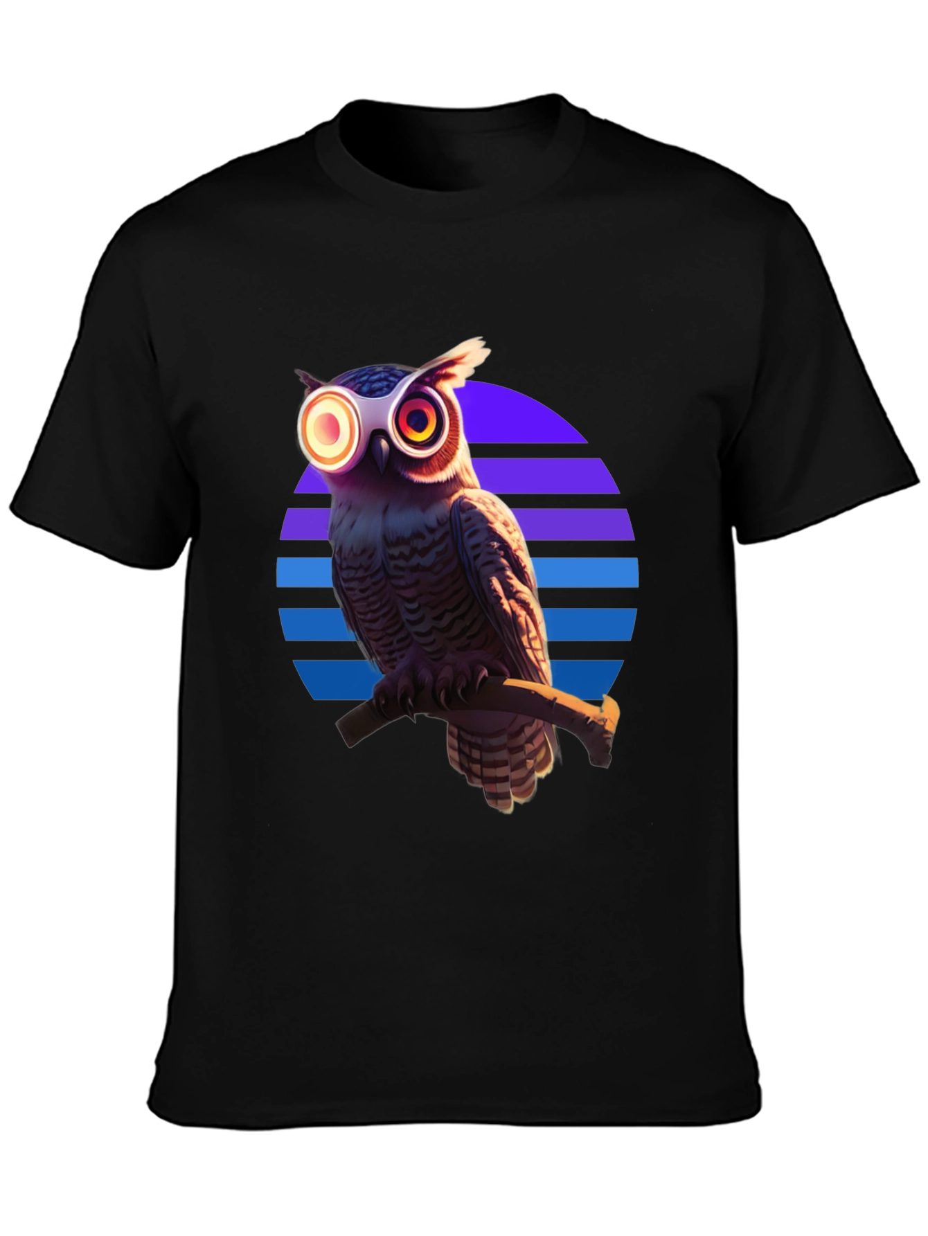 Retro Owl T-Shirt: Geometric Sunset Design