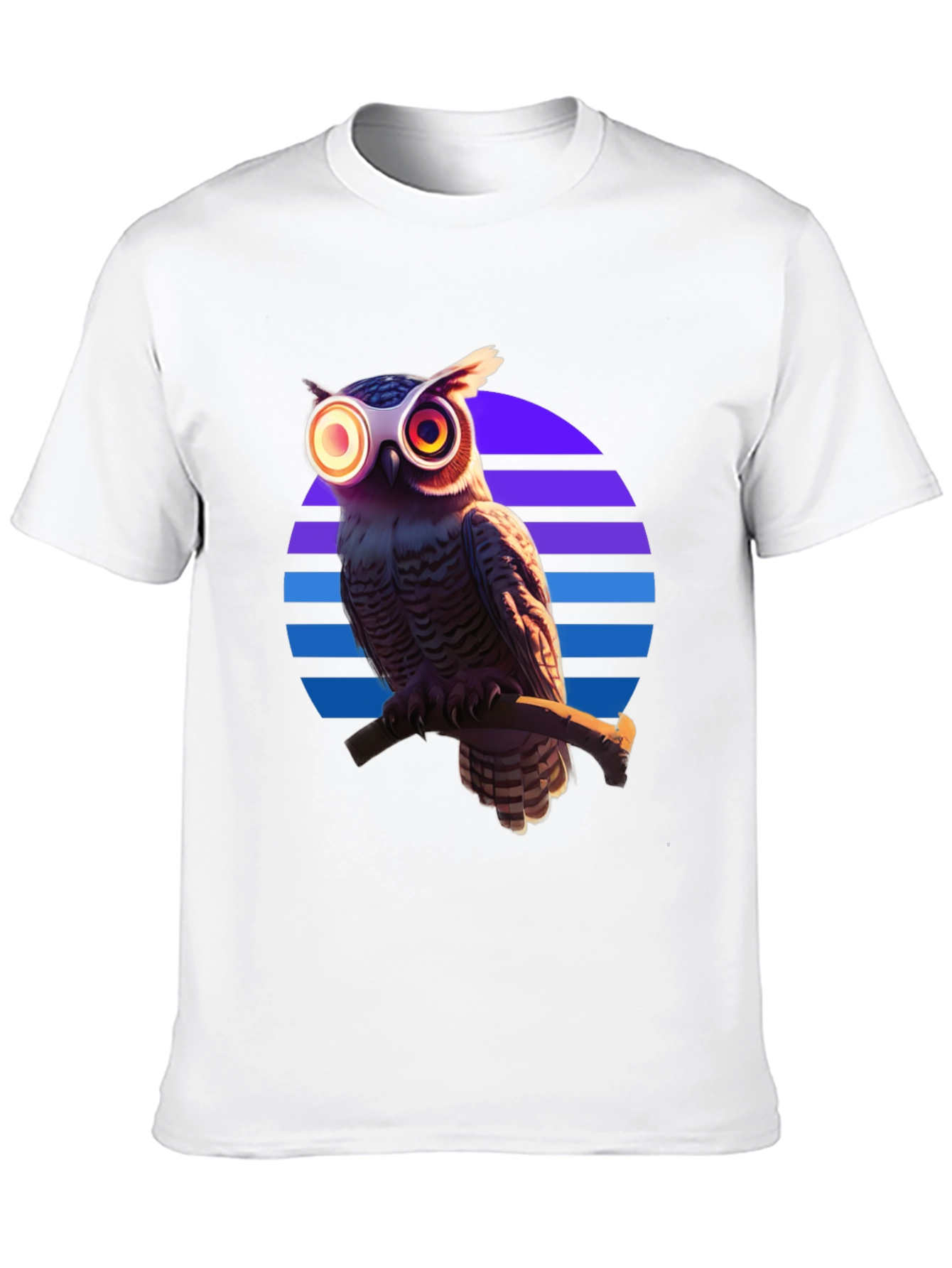 Retro Owl T-Shirt: Geometric Sunset Design