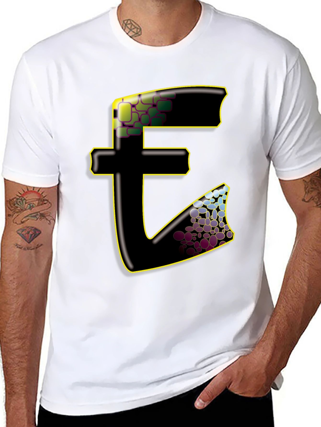 Abstract E Graphic Black T-Shirt
