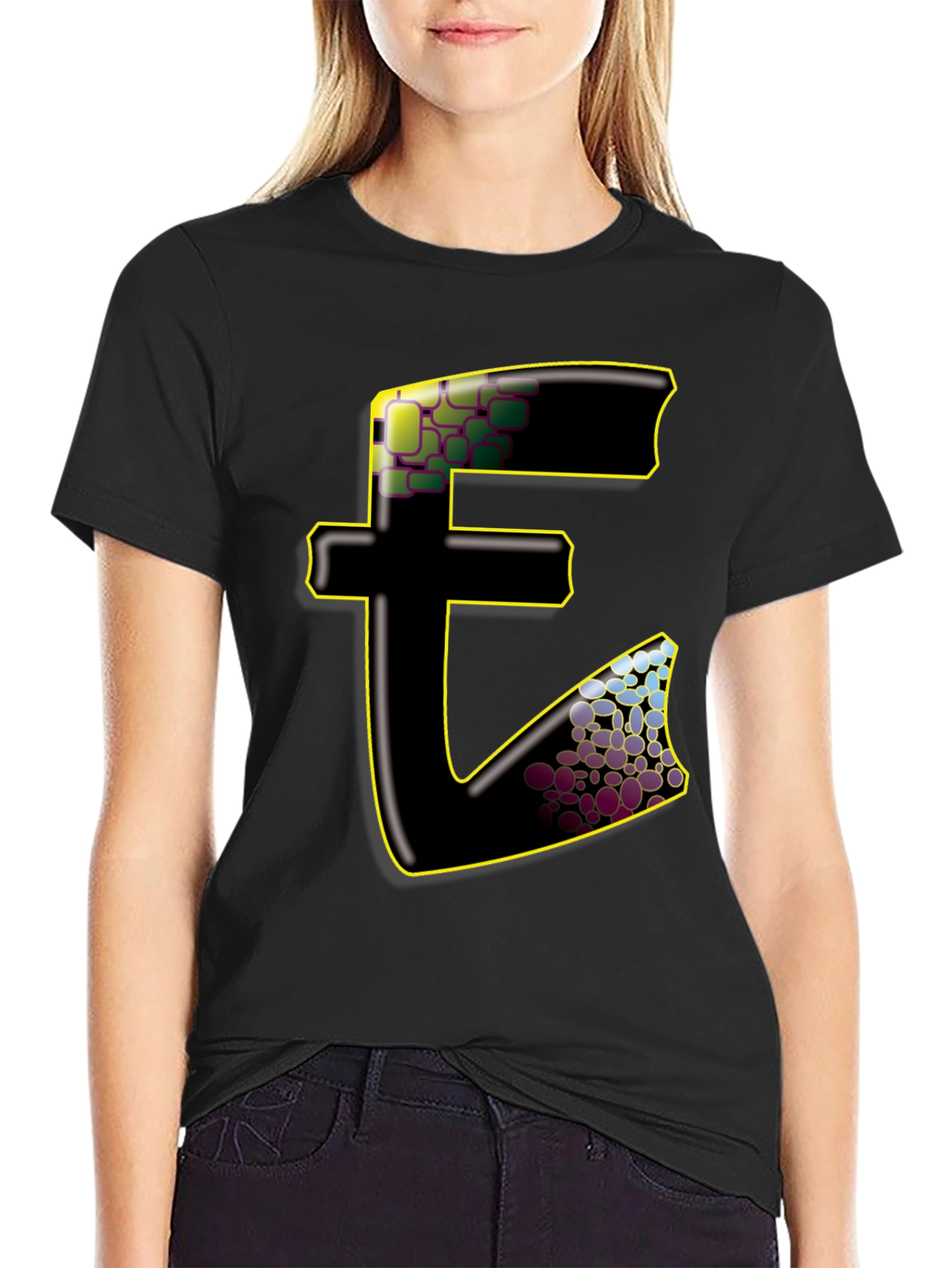 Abstract E Graphic Black T-Shirt