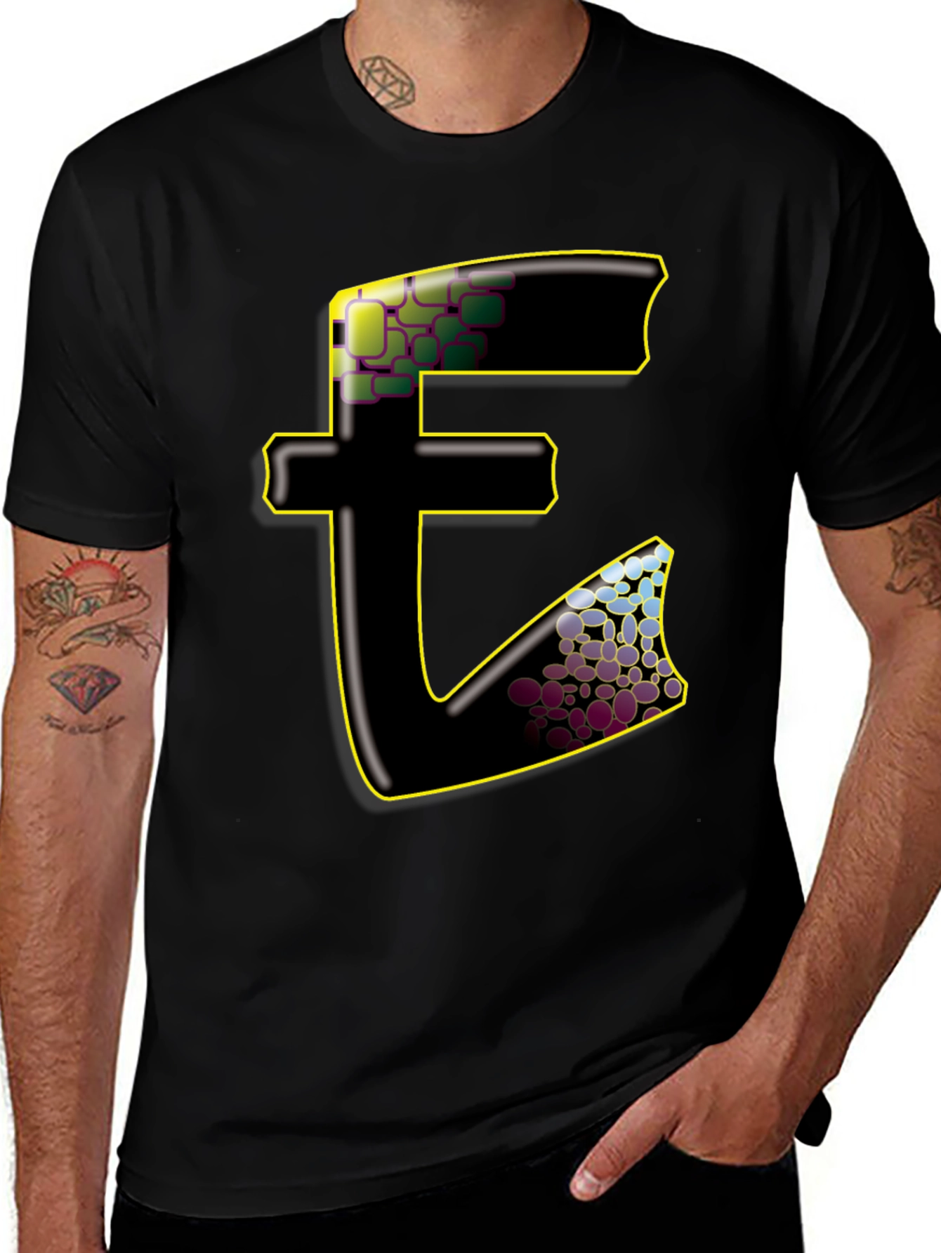Abstract E Graphic Black T-Shirt