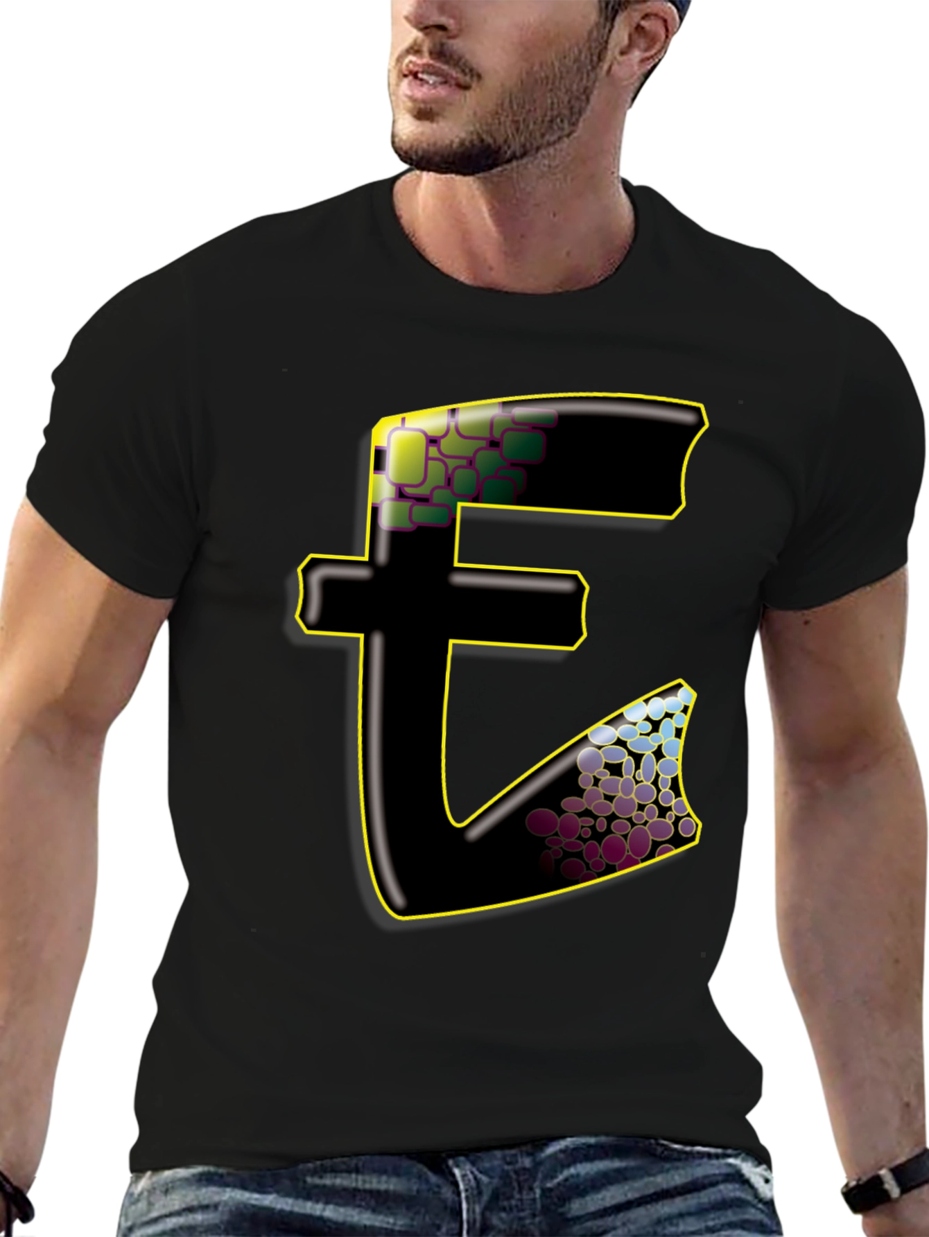 Abstract E Graphic Black T-Shirt