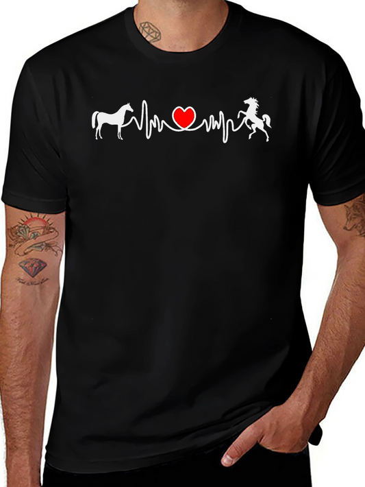 Horse Heartbeat Graphic Tee - Black Cotton Shirt