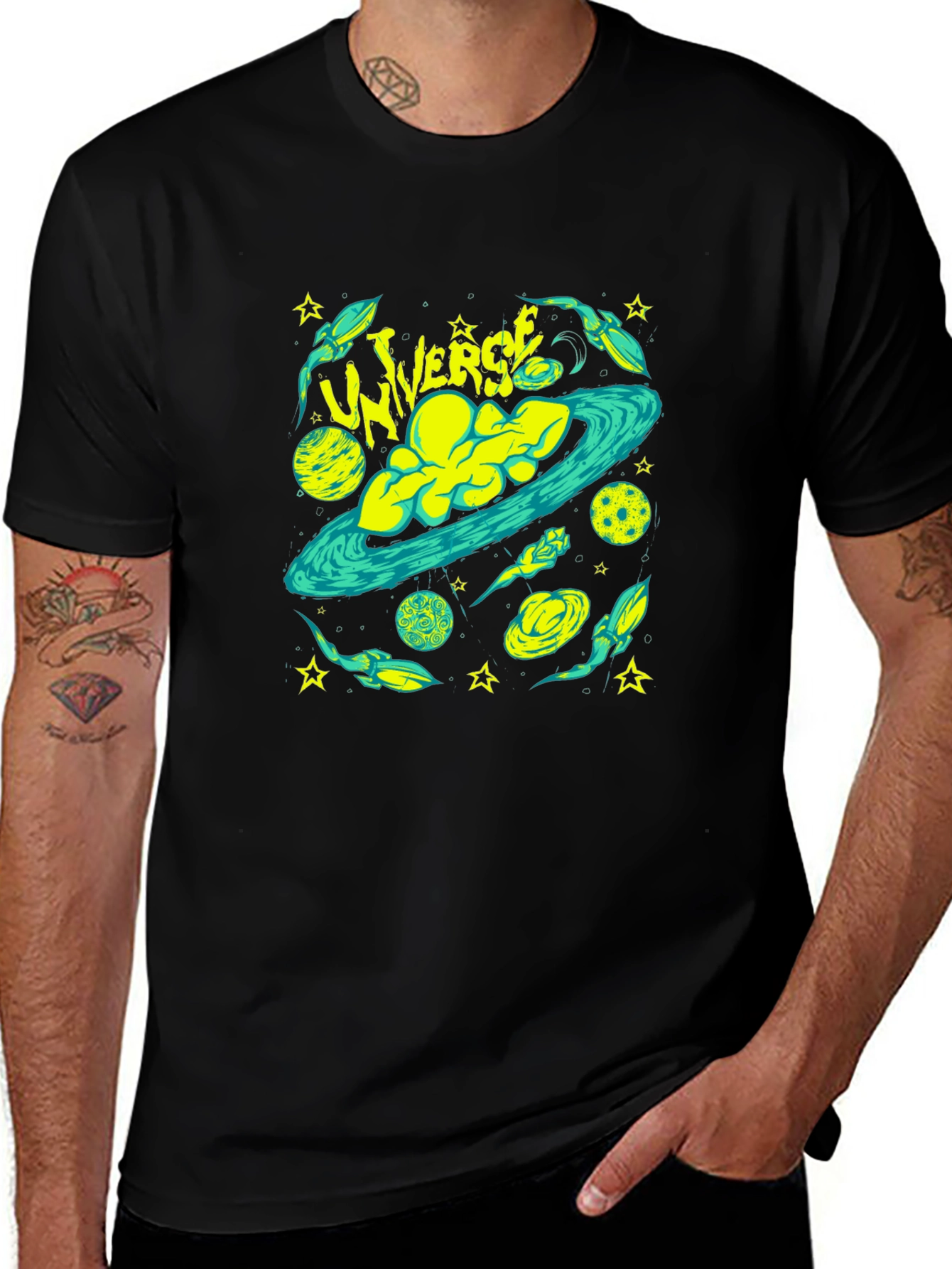 Universe Graphic Print Black T-Shirt
