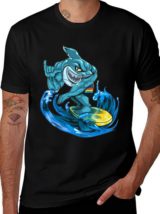 Surfing Shark Graphic T-Shirt - Cool Cartoon Design
