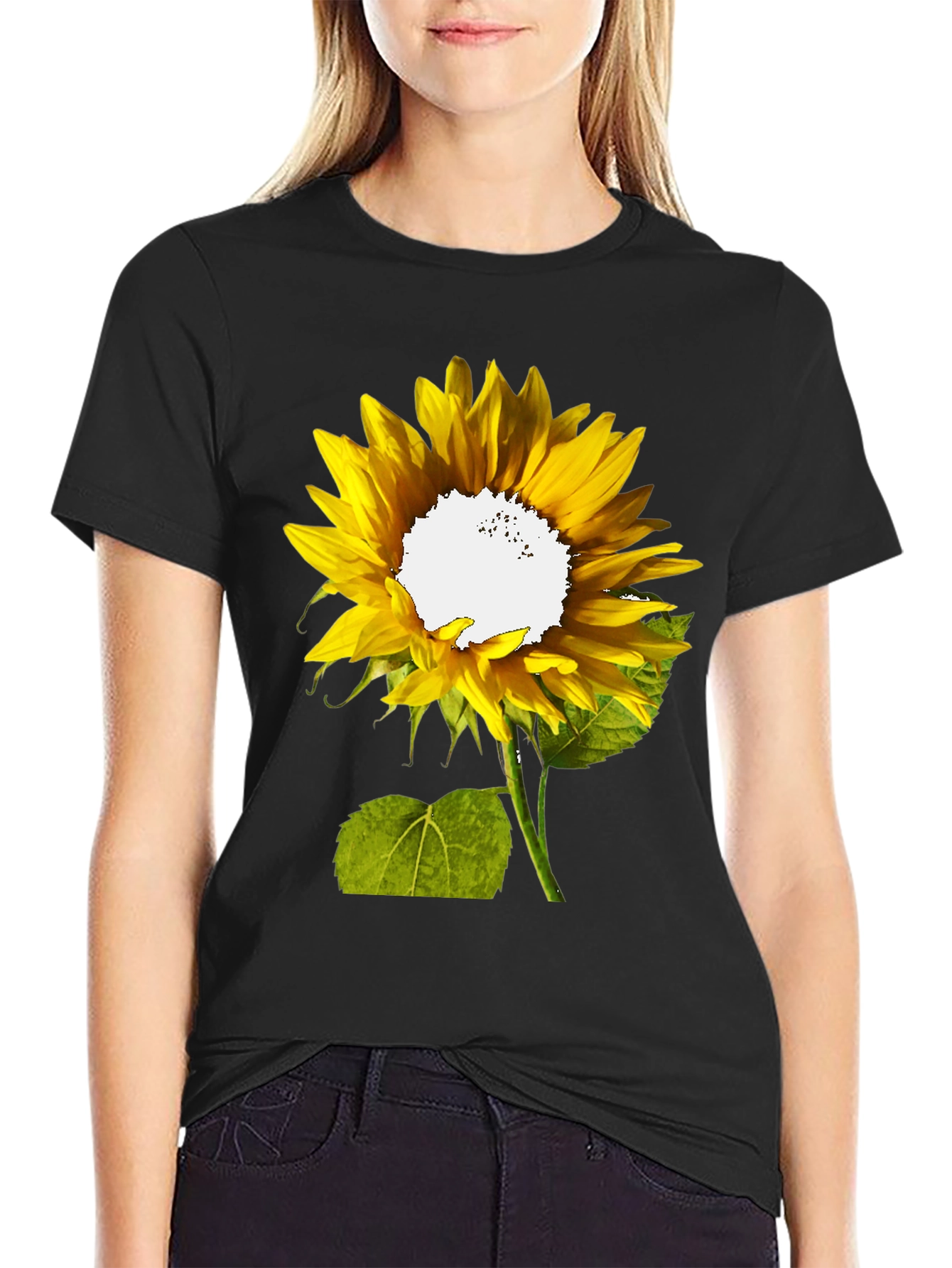 Sunflower Graphic Print T-Shirt - Casual Black Tee
