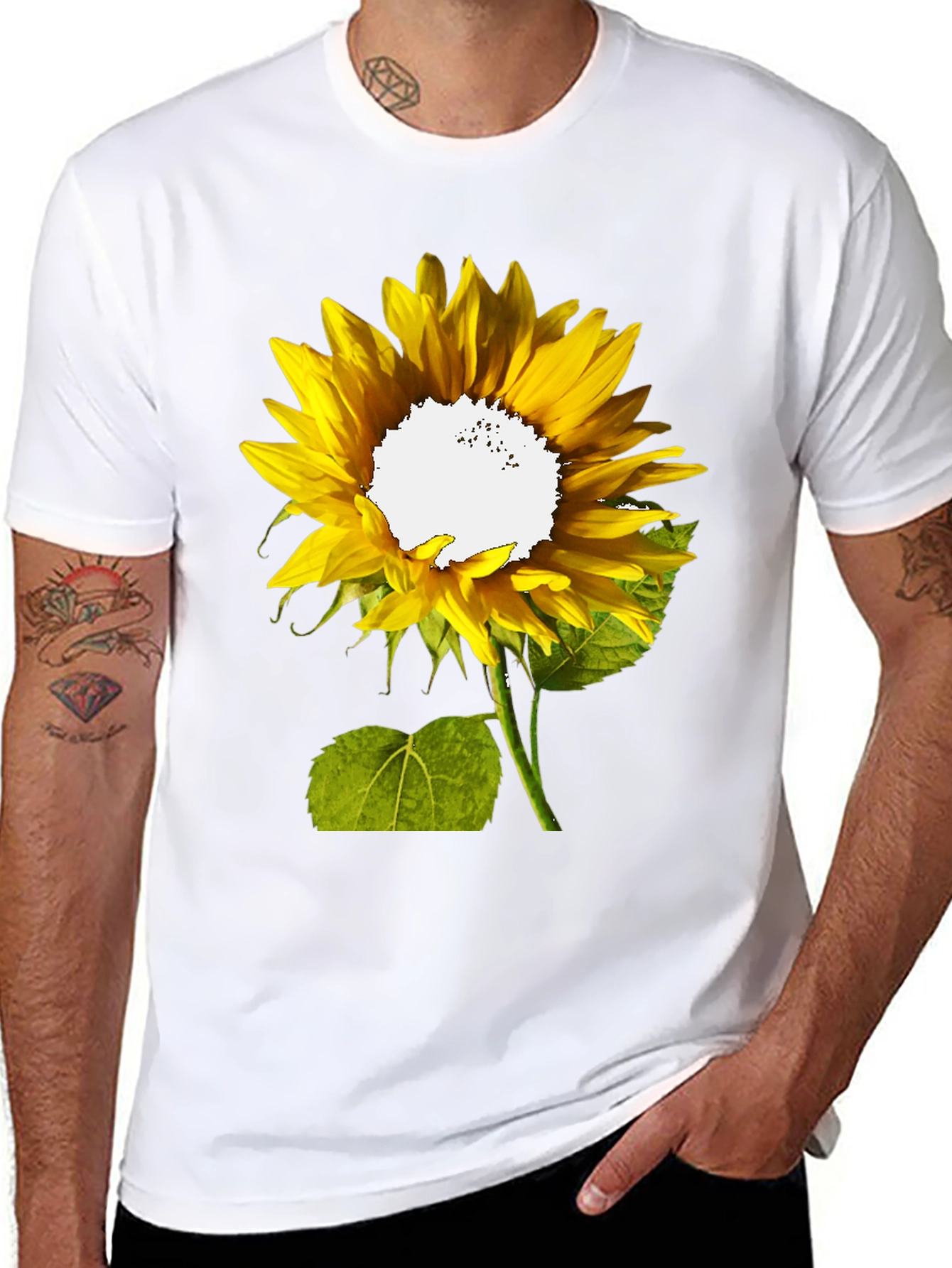 Sunflower Graphic Print T-Shirt - Casual Black Tee