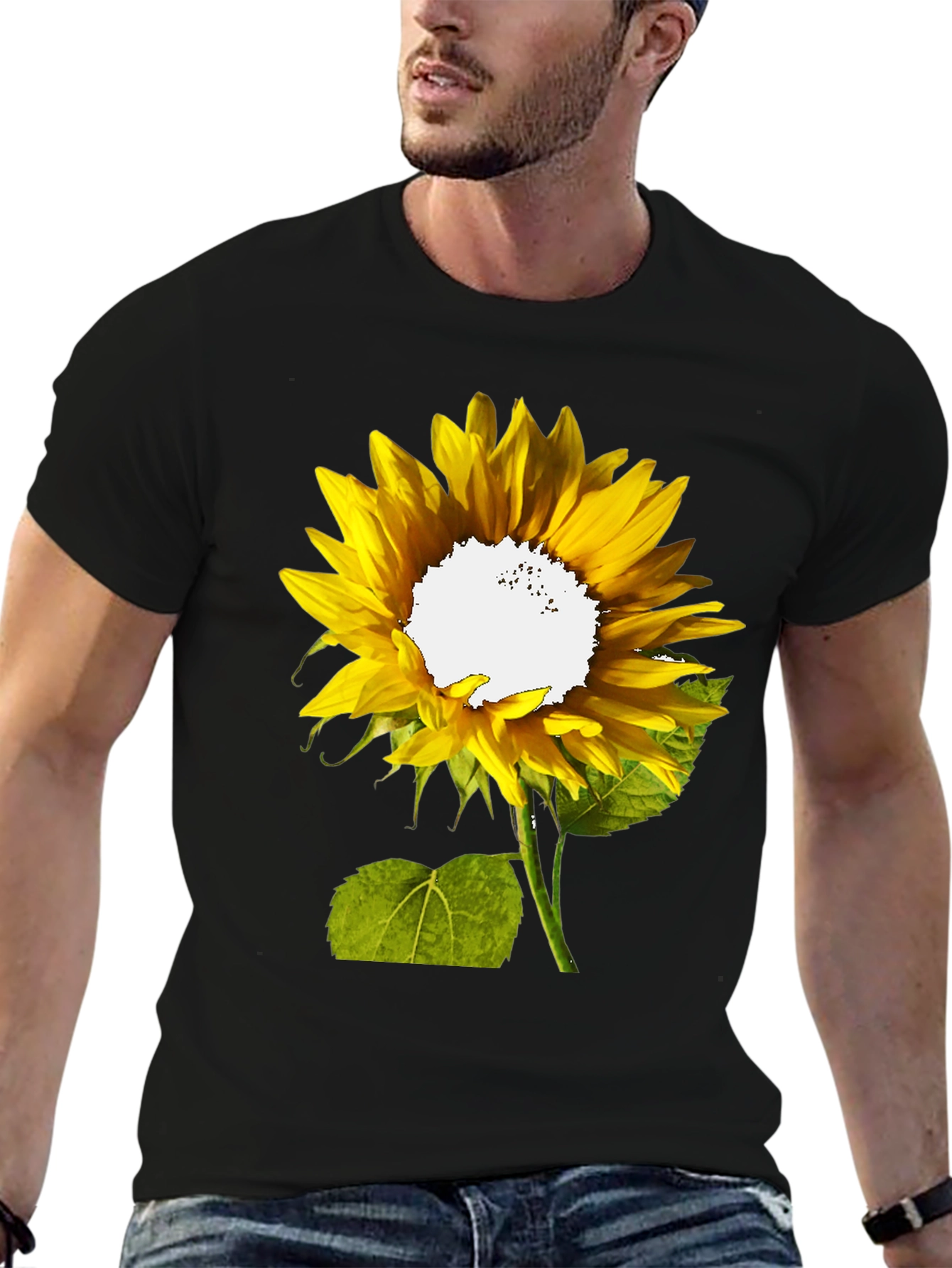 Sunflower Graphic Print T-Shirt - Casual Black Tee
