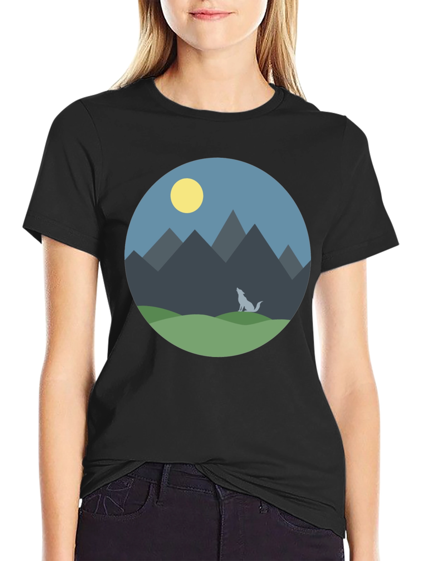 Mountain Wolf Graphic T-Shirt - Black