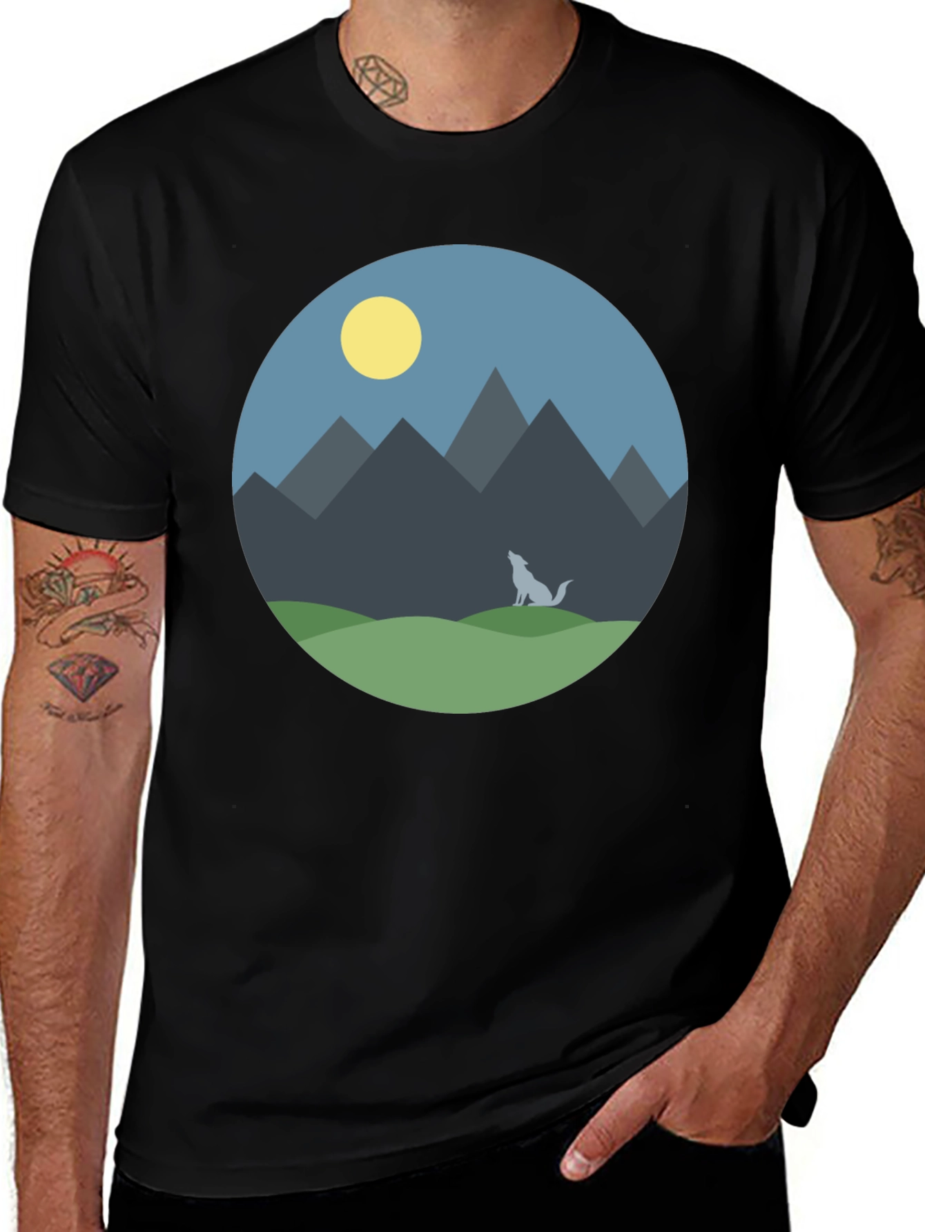 Mountain Wolf Graphic T-Shirt - Black