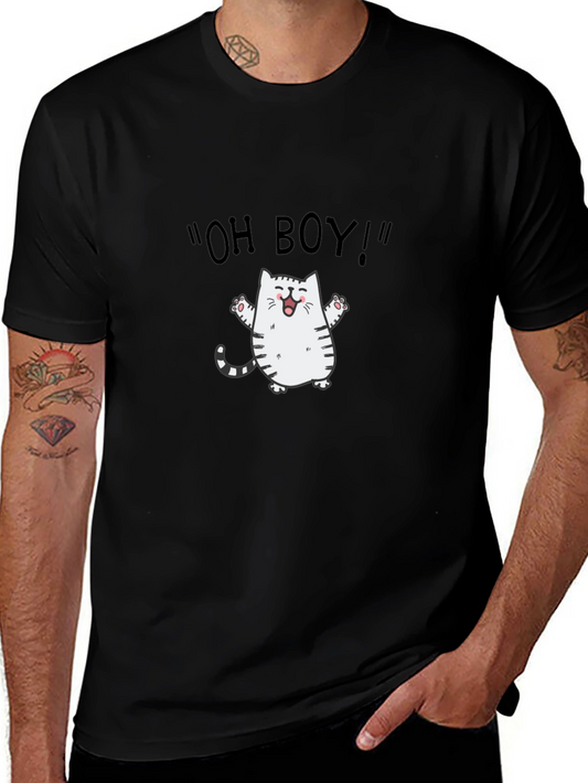 Oh Boy Cat Graphic Tee - Black Short Sleeve Shirt