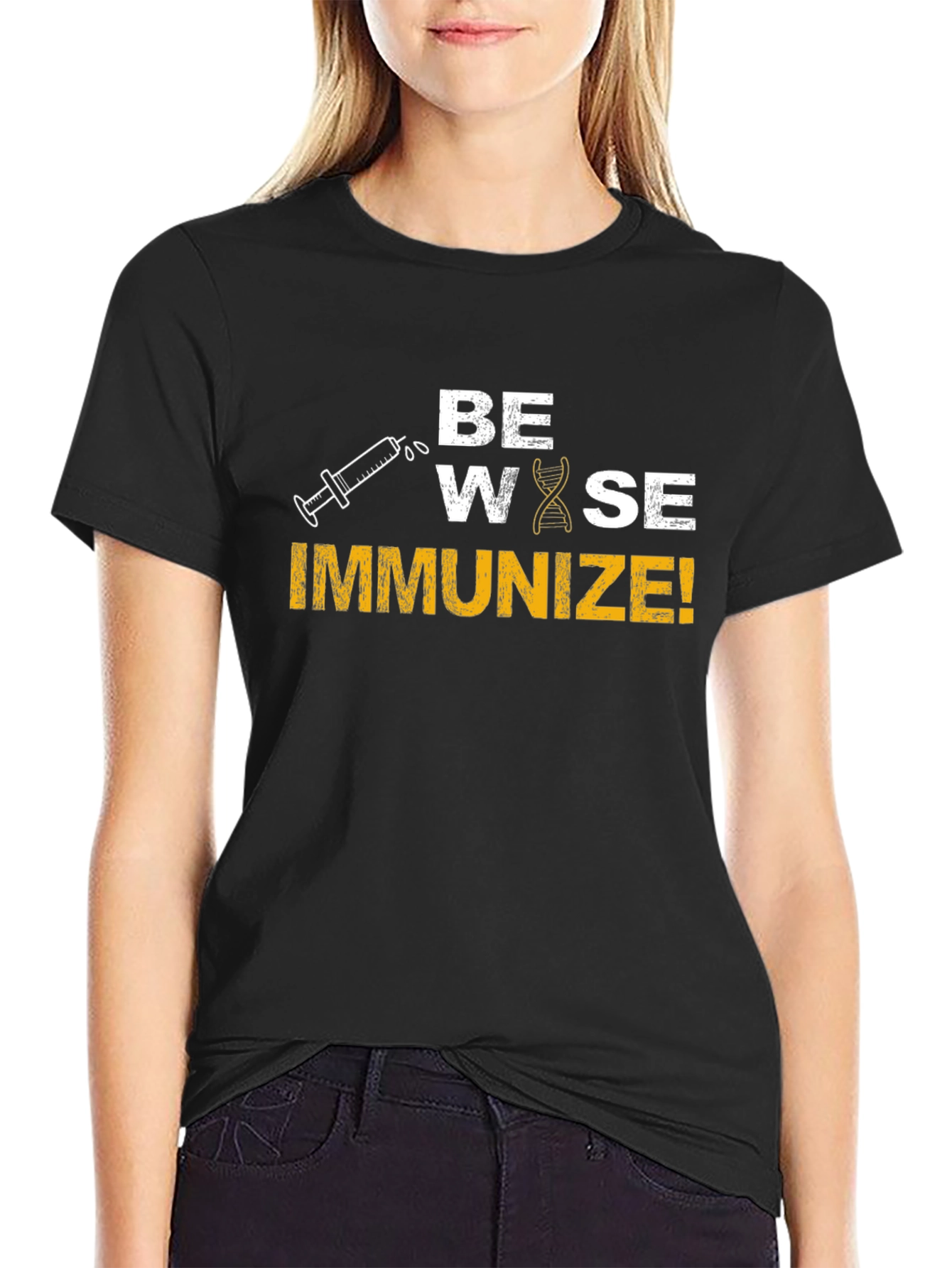 Be Wise Immunize! Black Graphic Tee