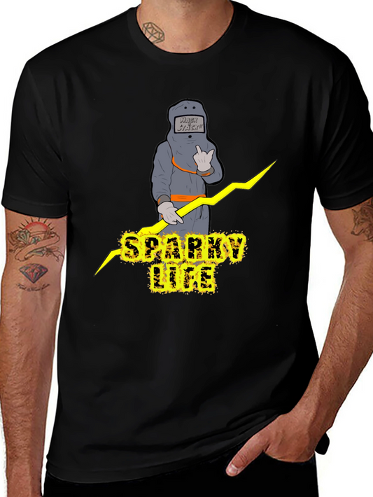 Sparky Life Graphic T-Shirt - Black Crew Neck Tee