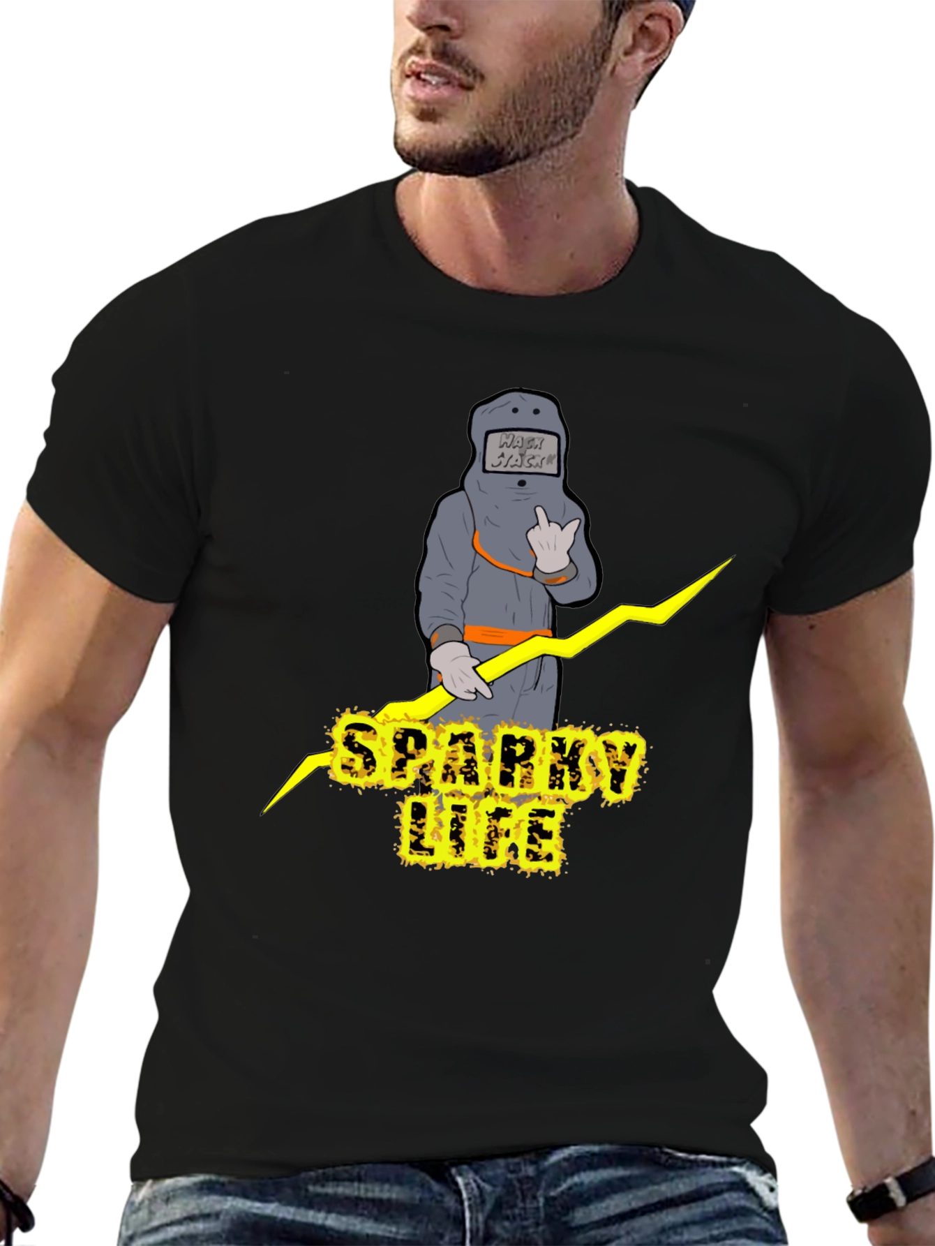 Sparky Life Graphic T-Shirt - Black Crew Neck Tee