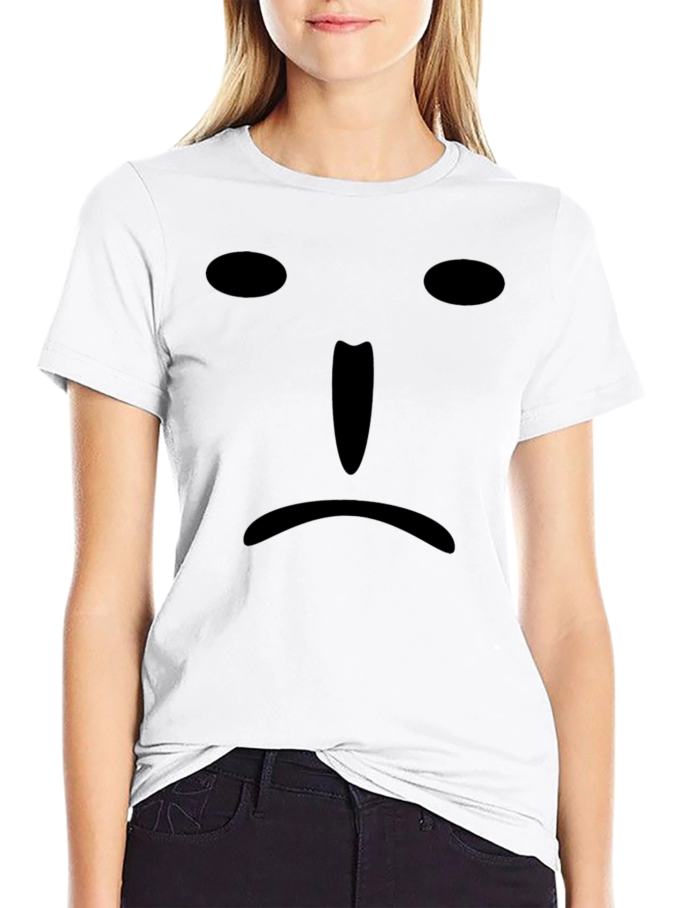 Sad Face Graphic Tee - Black Cotton T-Shirt