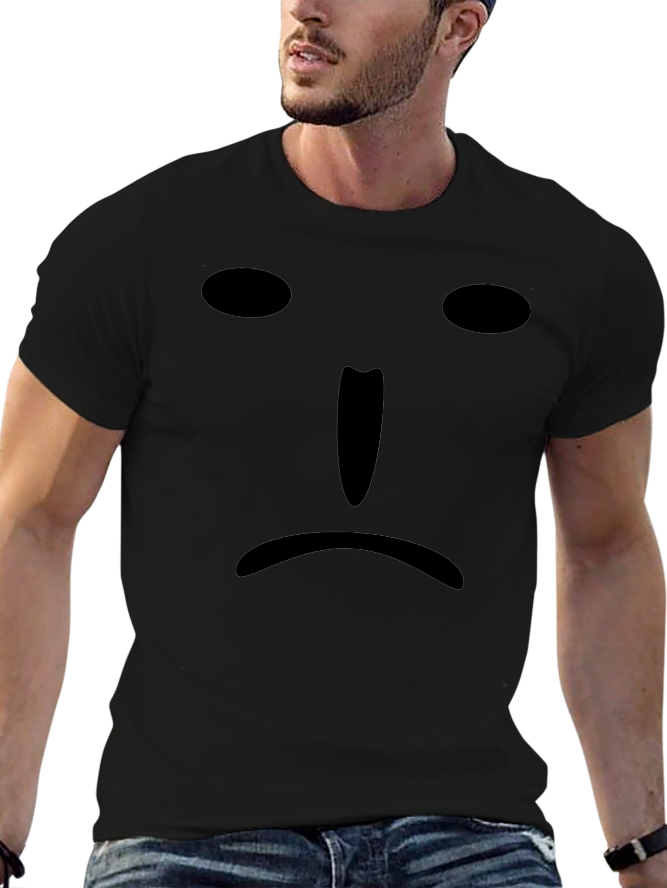Sad Face Graphic Tee - Black Cotton T-Shirt