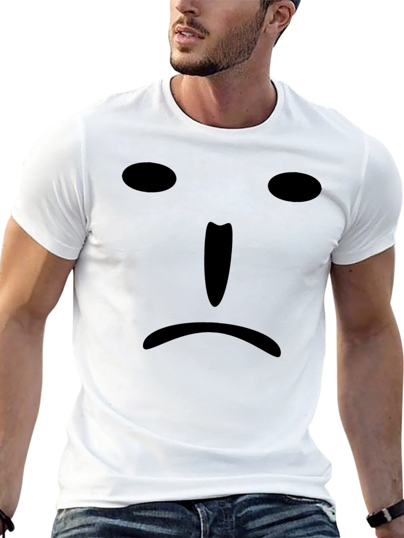 Sad Face Graphic Tee - Black Cotton T-Shirt