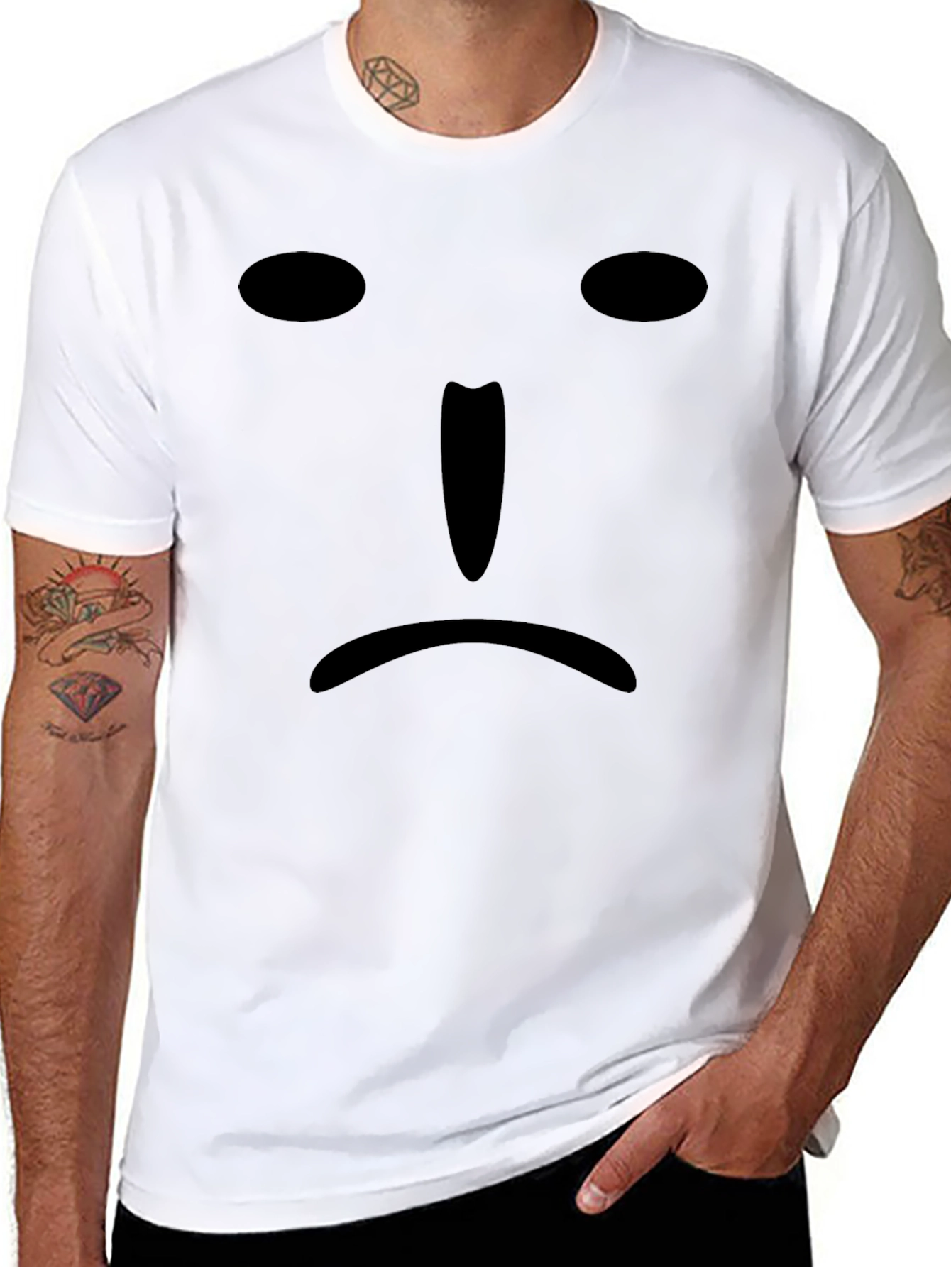 Sad Face Graphic Tee - Black Cotton T-Shirt