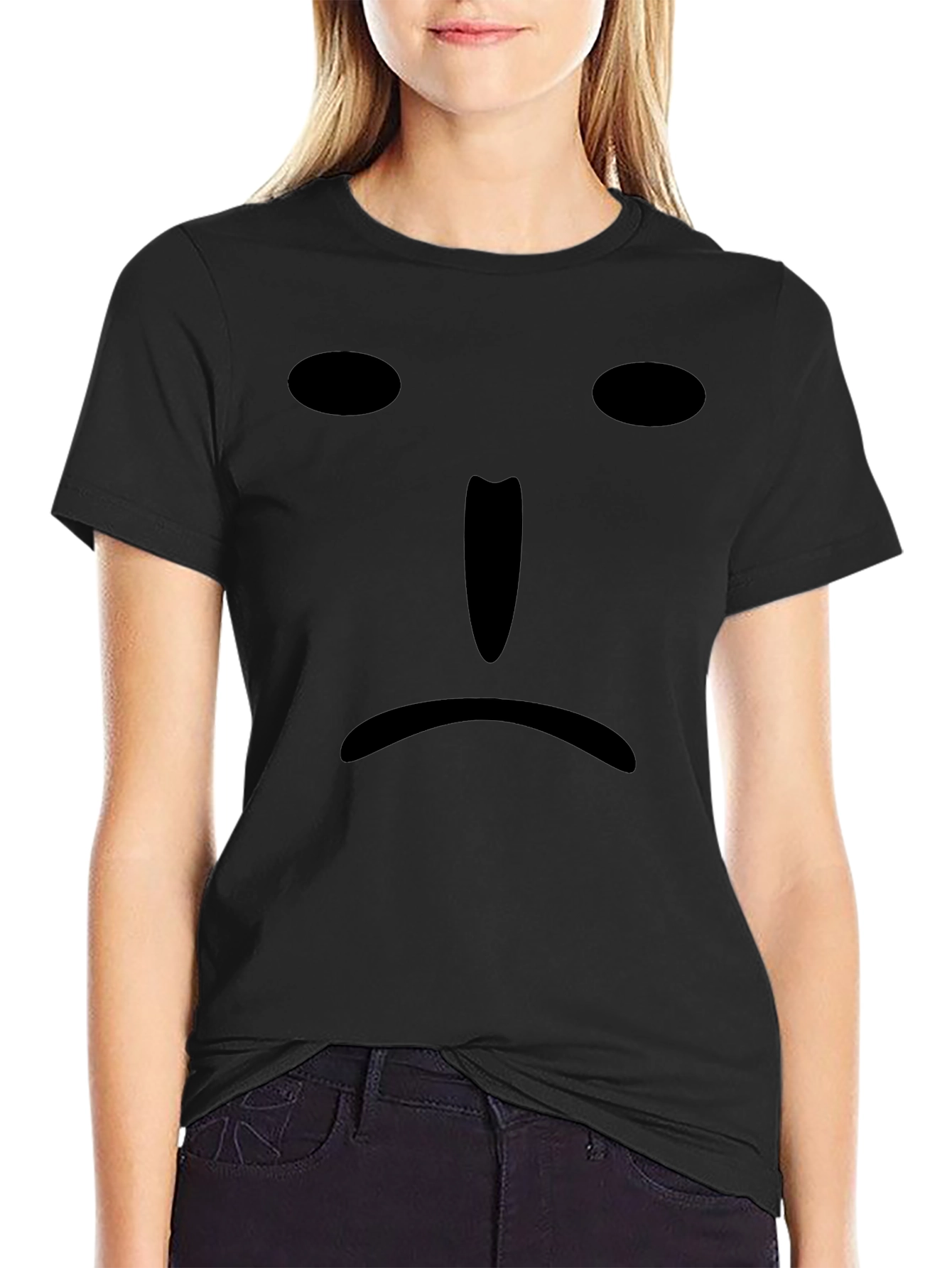 Sad Face Graphic Tee - Black Cotton T-Shirt