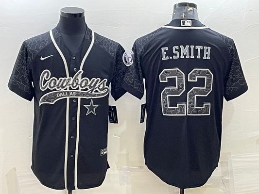 Men's Dallas Cowboys Emmitt Smith #22 Black RFLCTV Limited Jerseys Joint Edition