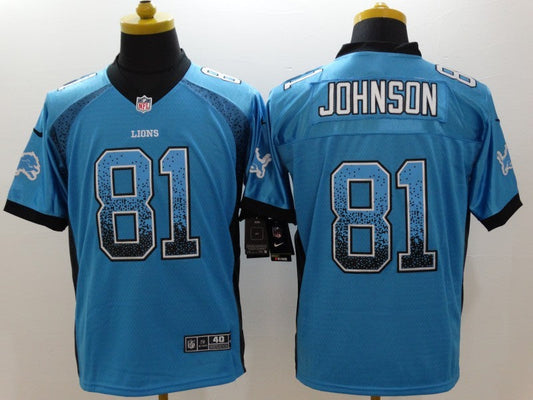 Men's Detroit Lions Calvin Johnson #81 Blue Game Jerseys