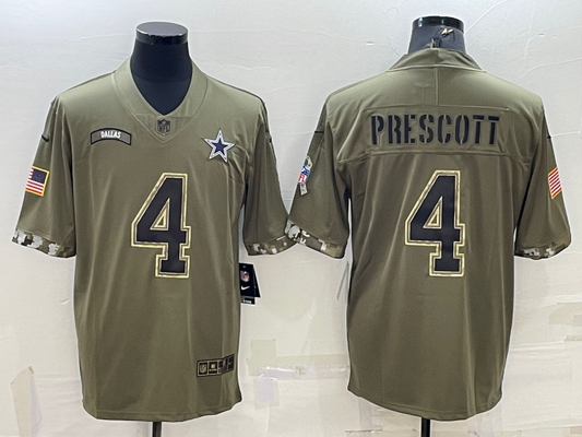 Men's Dallas Cowboys Dak Prescott #4 Olive 2022 Salute To Service Limited Jerseys