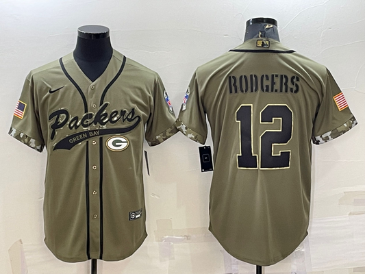 Men's Green Bay Packers Aaron Rodgers #12 Olive 2022 Salute To Service Limited Jerseys Joint Edition