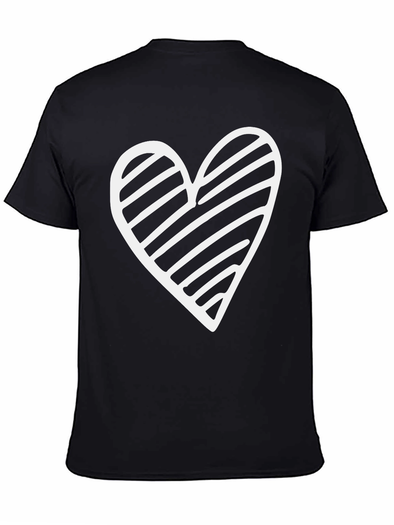 Black T-Shirt with White Striped Heart Graphic