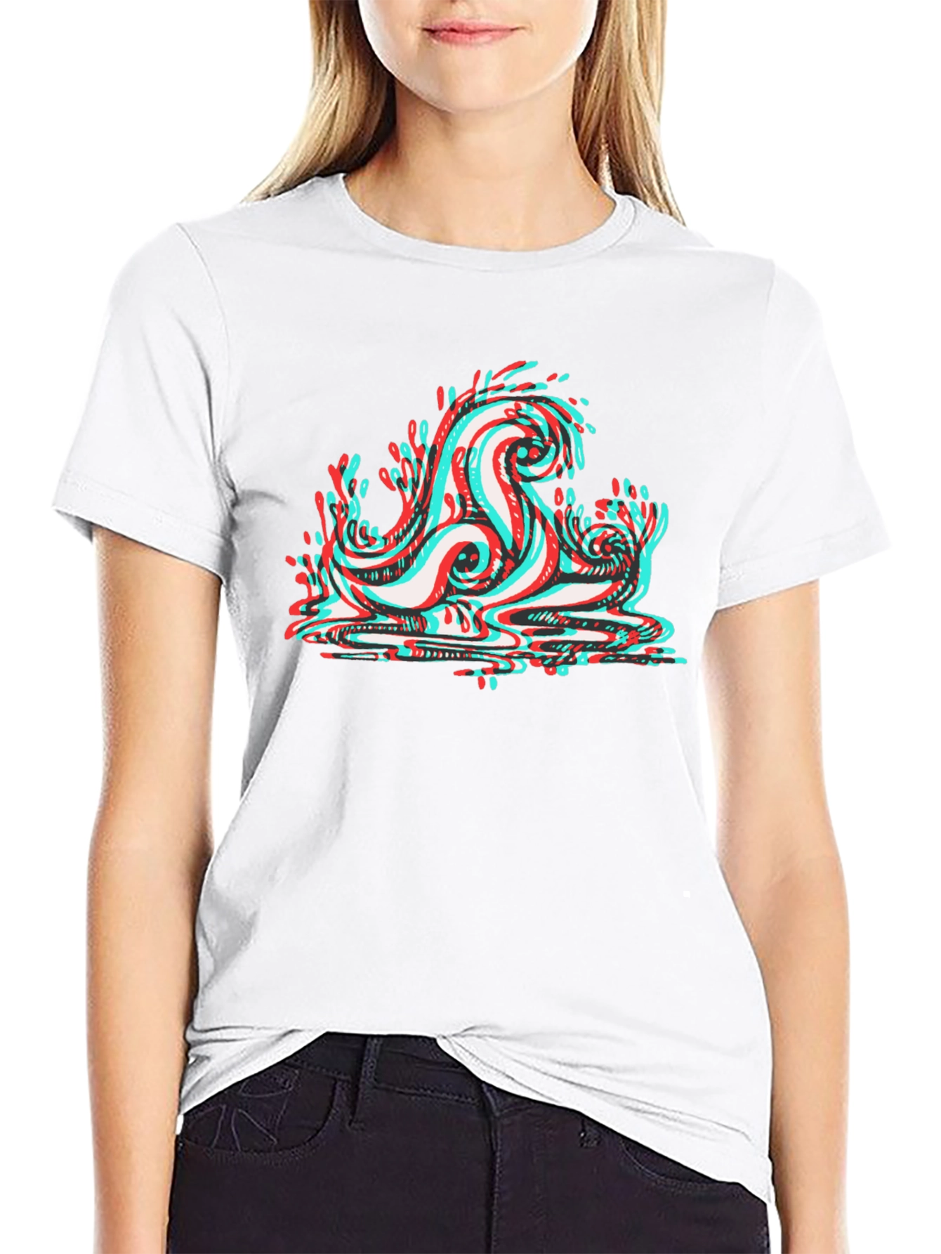 Cool 3D Wave Graphic Tee - Black