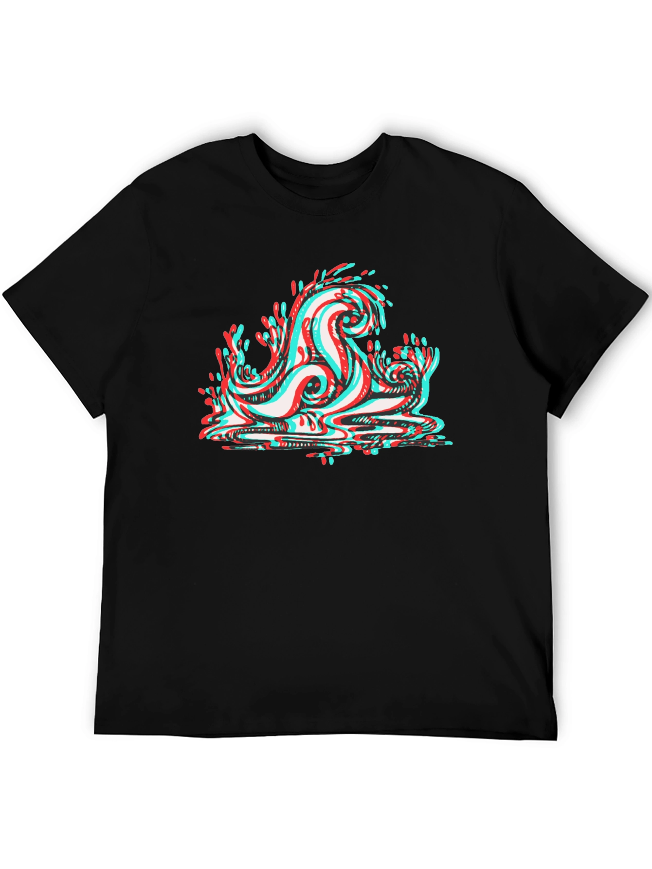 Cool 3D Wave Graphic Tee - Black