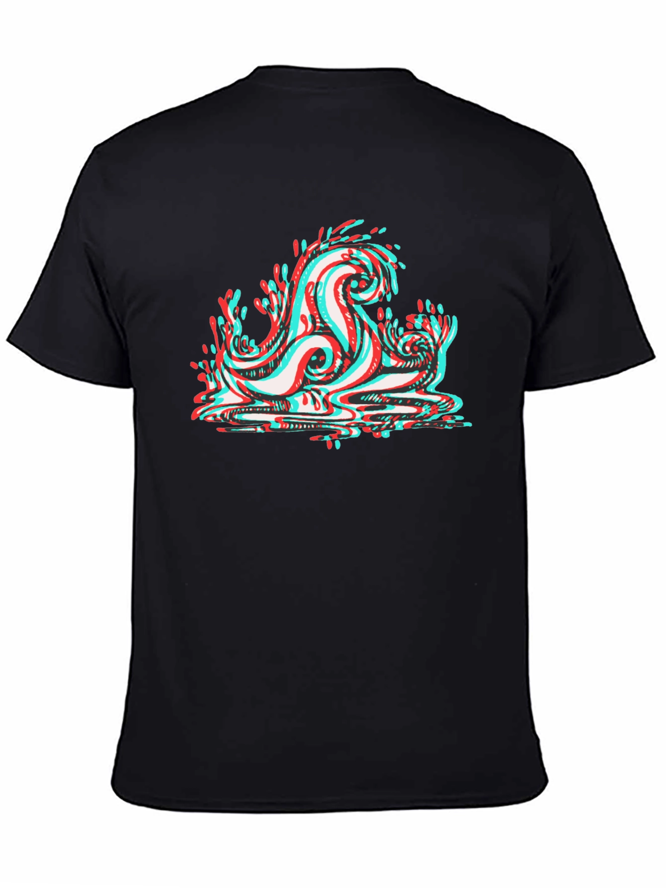 Cool 3D Wave Graphic Tee - Black