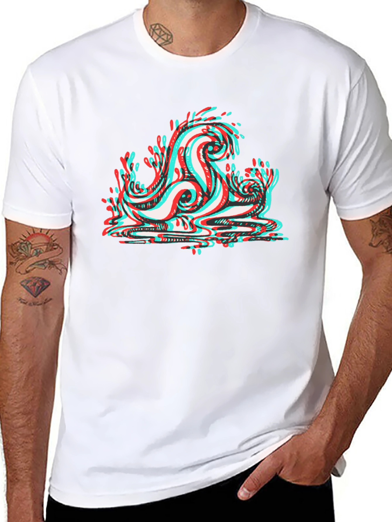 Cool 3D Wave Graphic Tee - Black