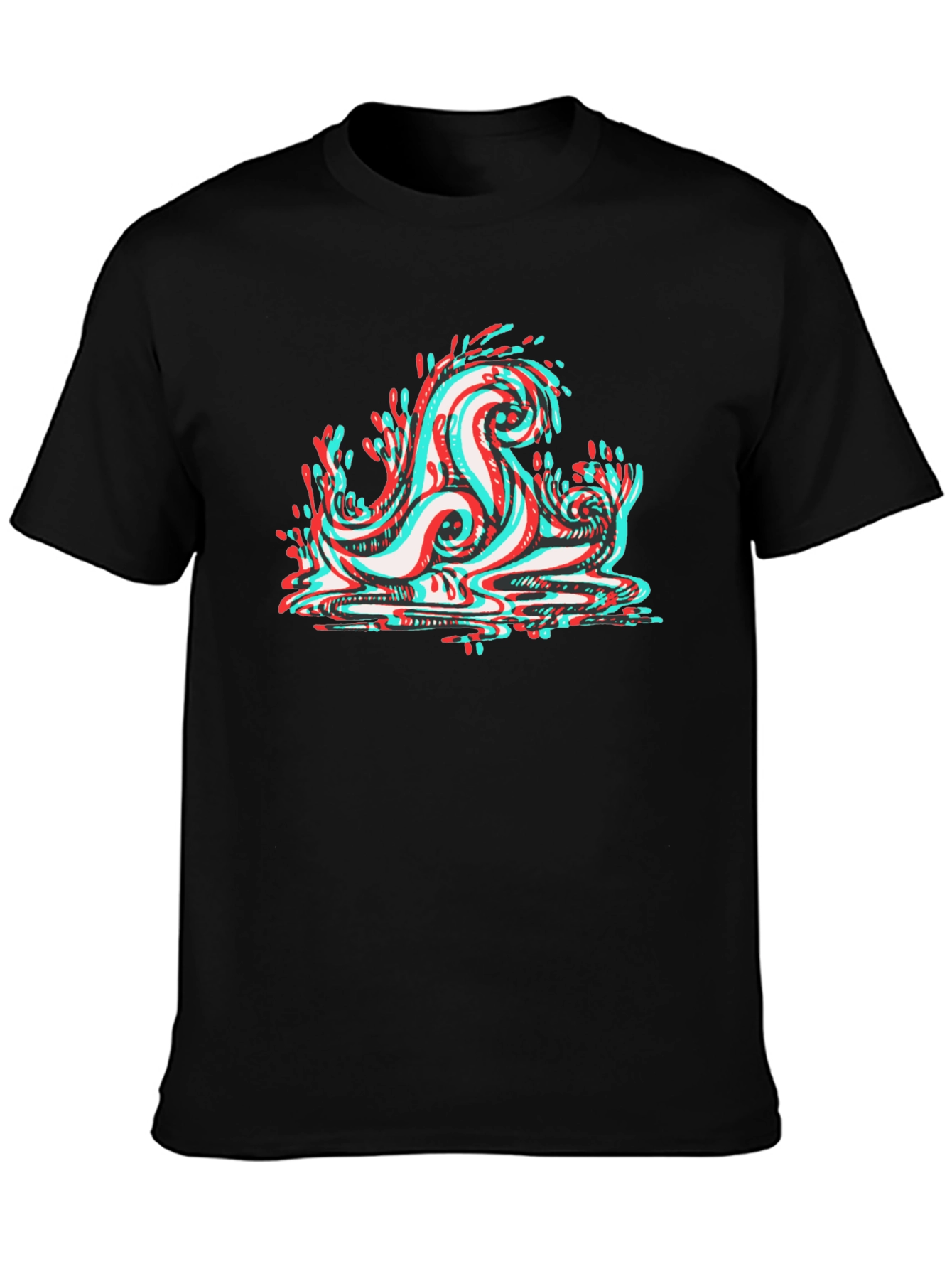 Cool 3D Wave Graphic Tee - Black