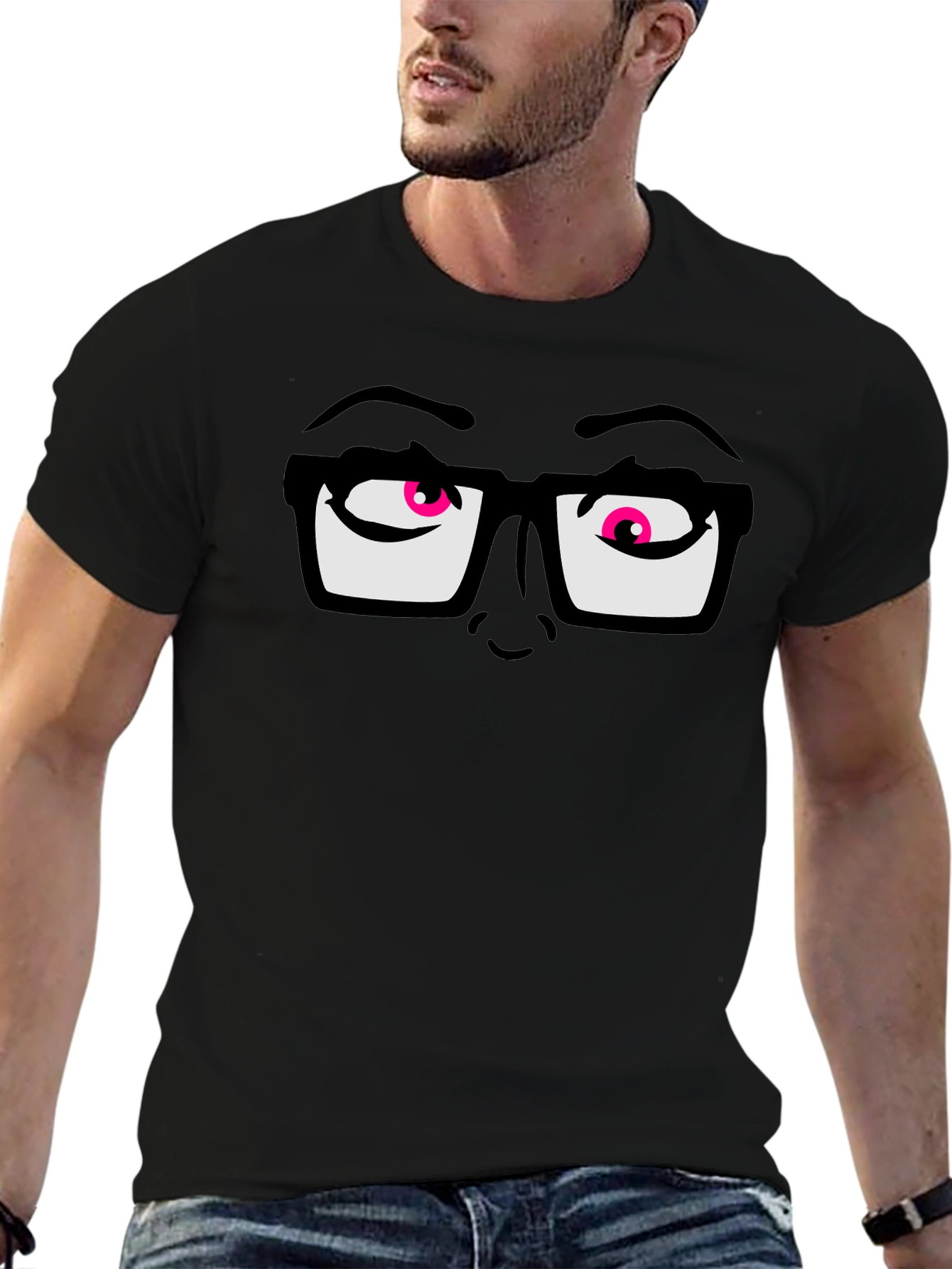 Funny Graphic T-Shirt with Cartoon Eyes and Glasses