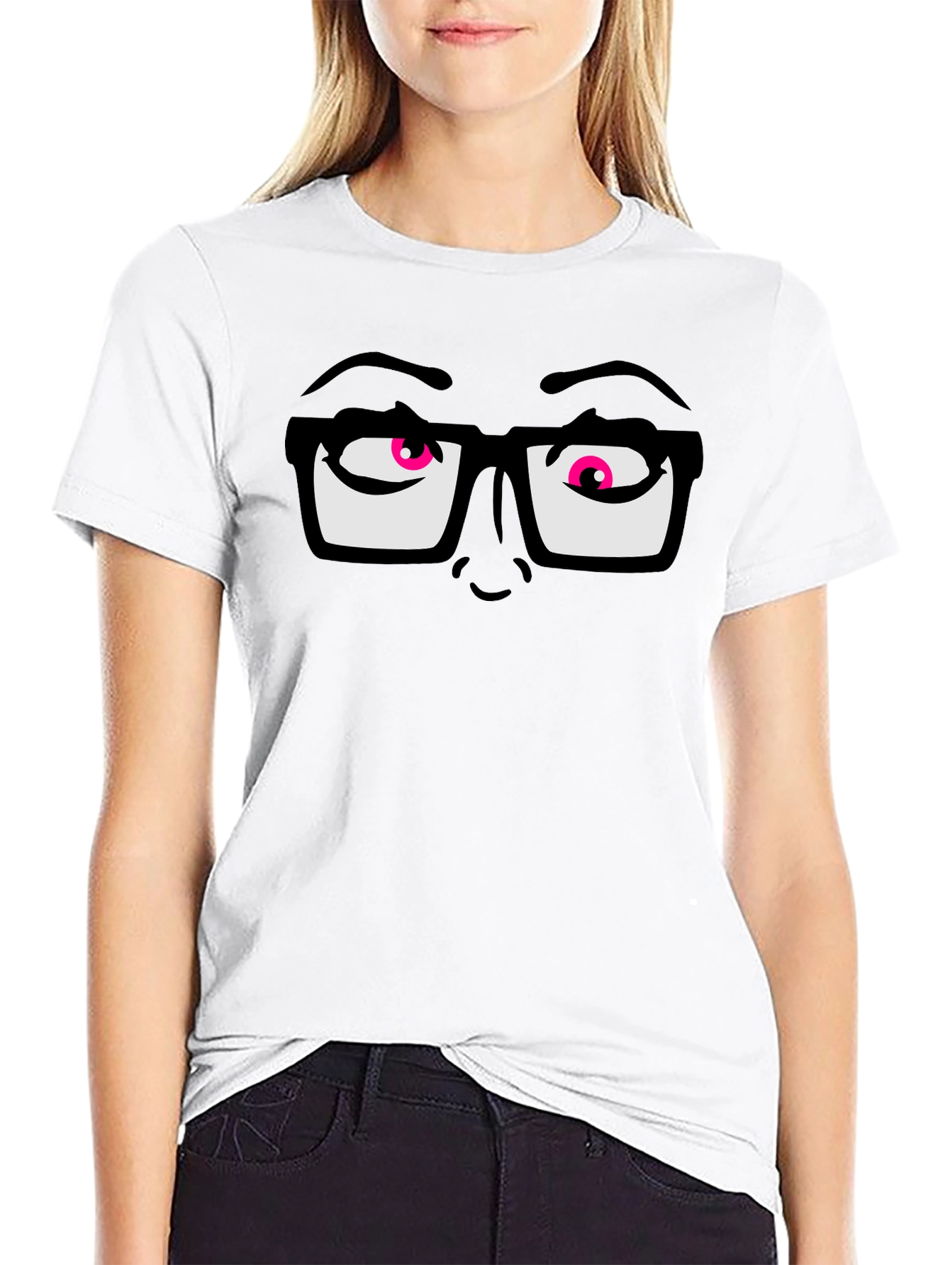 Funny Graphic T-Shirt with Cartoon Eyes and Glasses