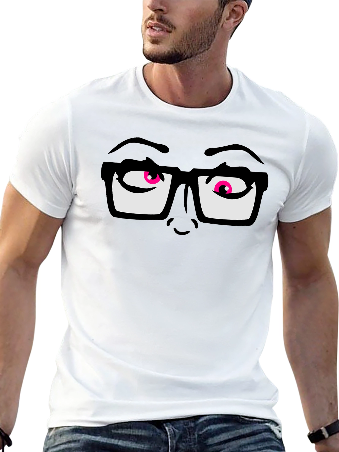 Funny Graphic T-Shirt with Cartoon Eyes and Glasses