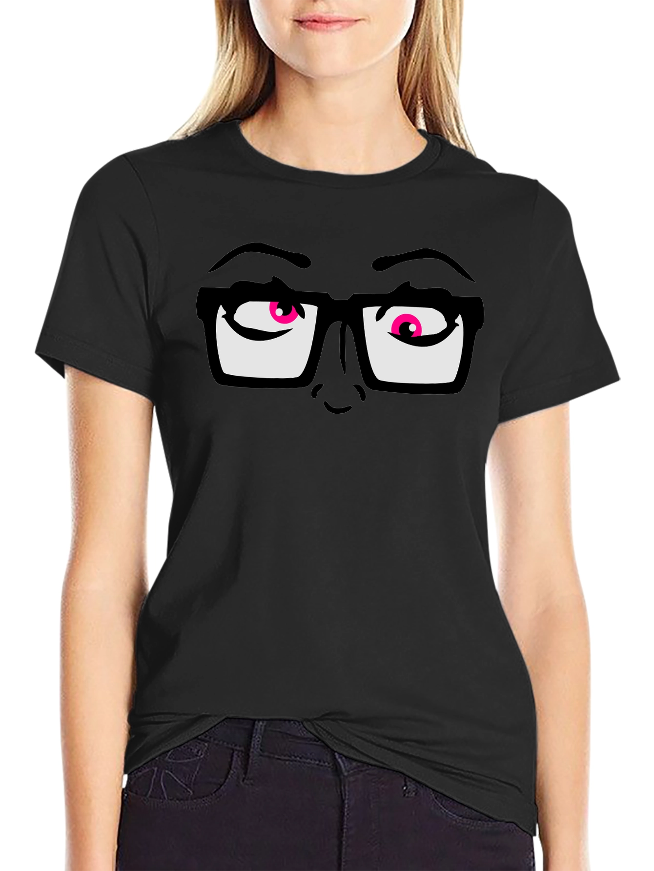 Funny Graphic T-Shirt with Cartoon Eyes and Glasses