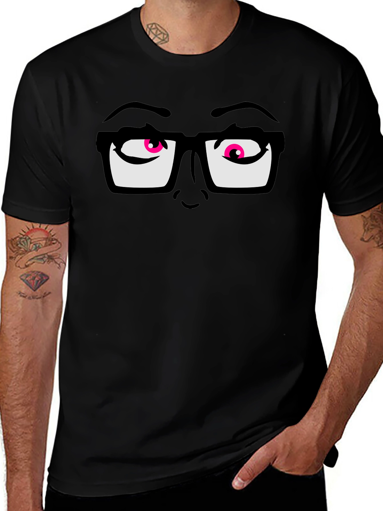 Funny Graphic T-Shirt with Cartoon Eyes and Glasses