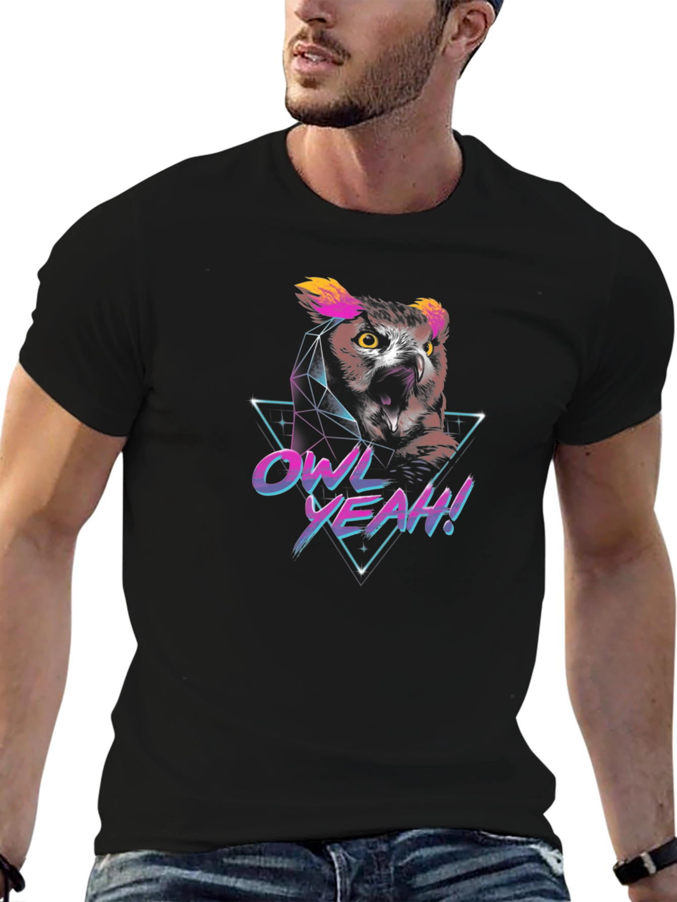 Retro Owl Yeah! Graphic Print T-Shirt