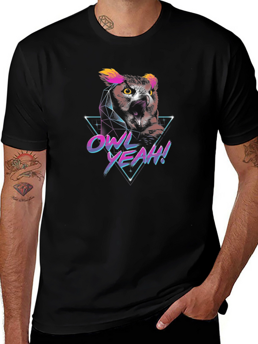 Retro Owl Yeah! Graphic Print T-Shirt