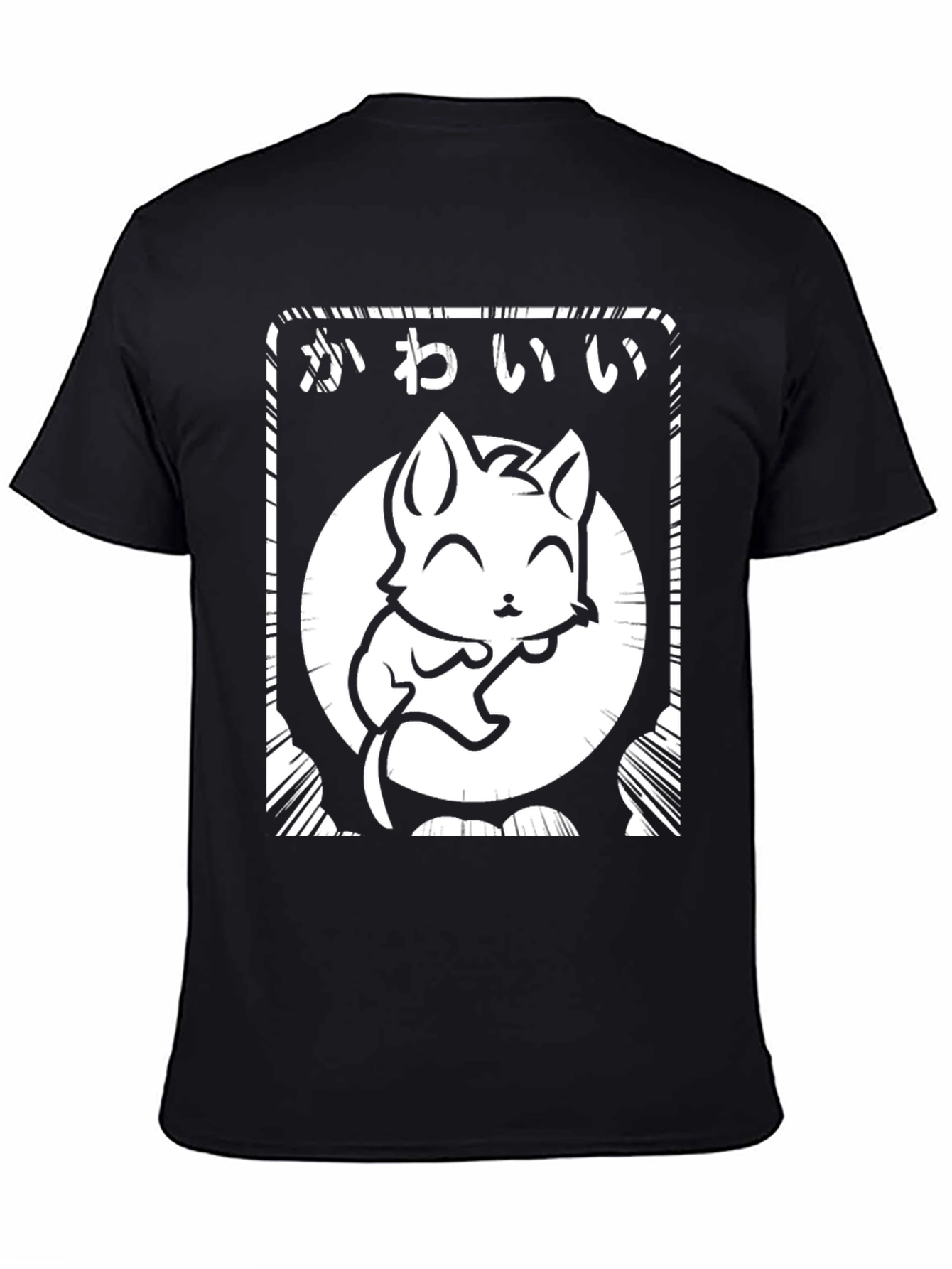 Kawaii Cat Graphic Black T-Shirt