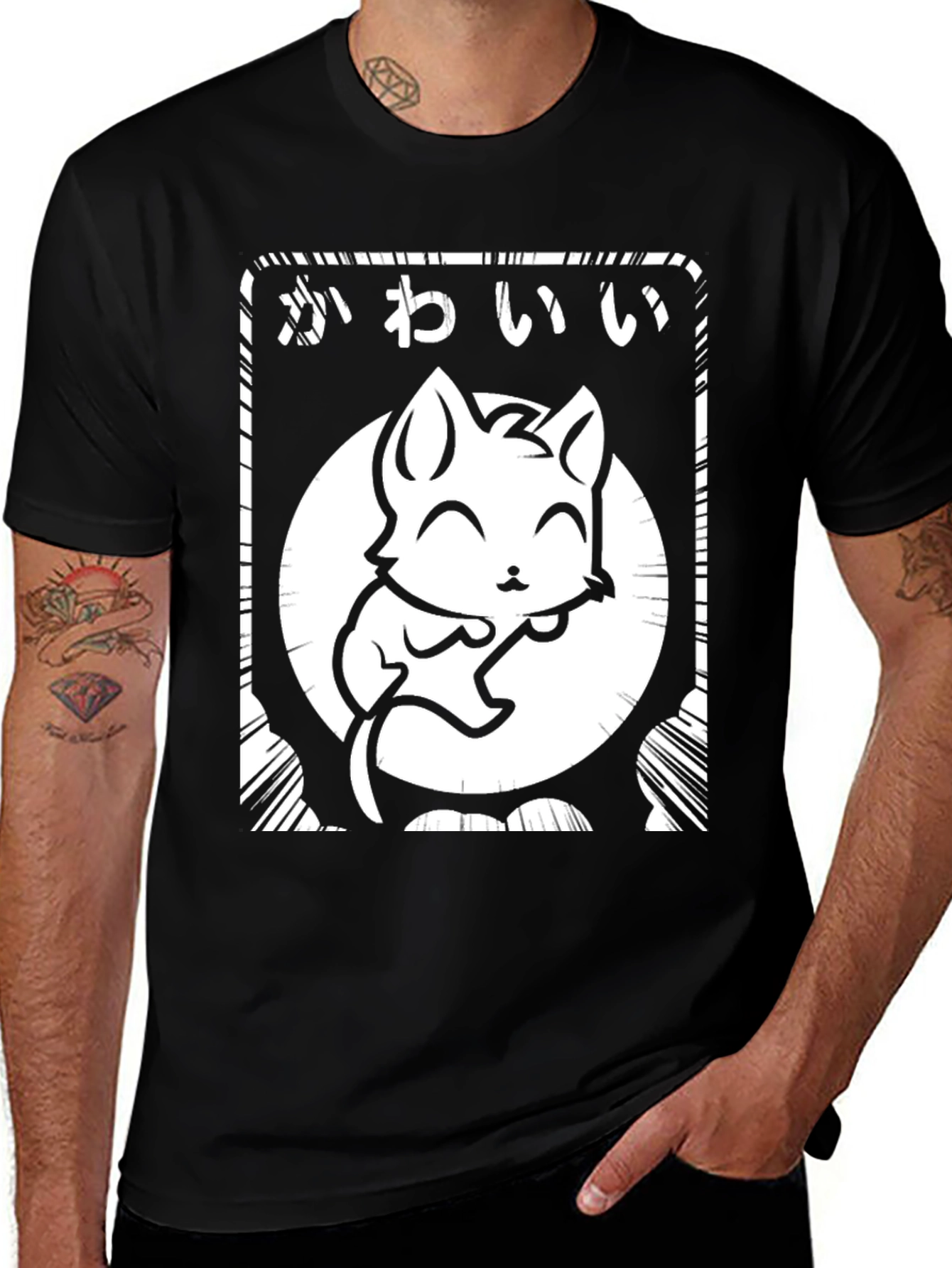 Kawaii Cat Graphic Black T-Shirt
