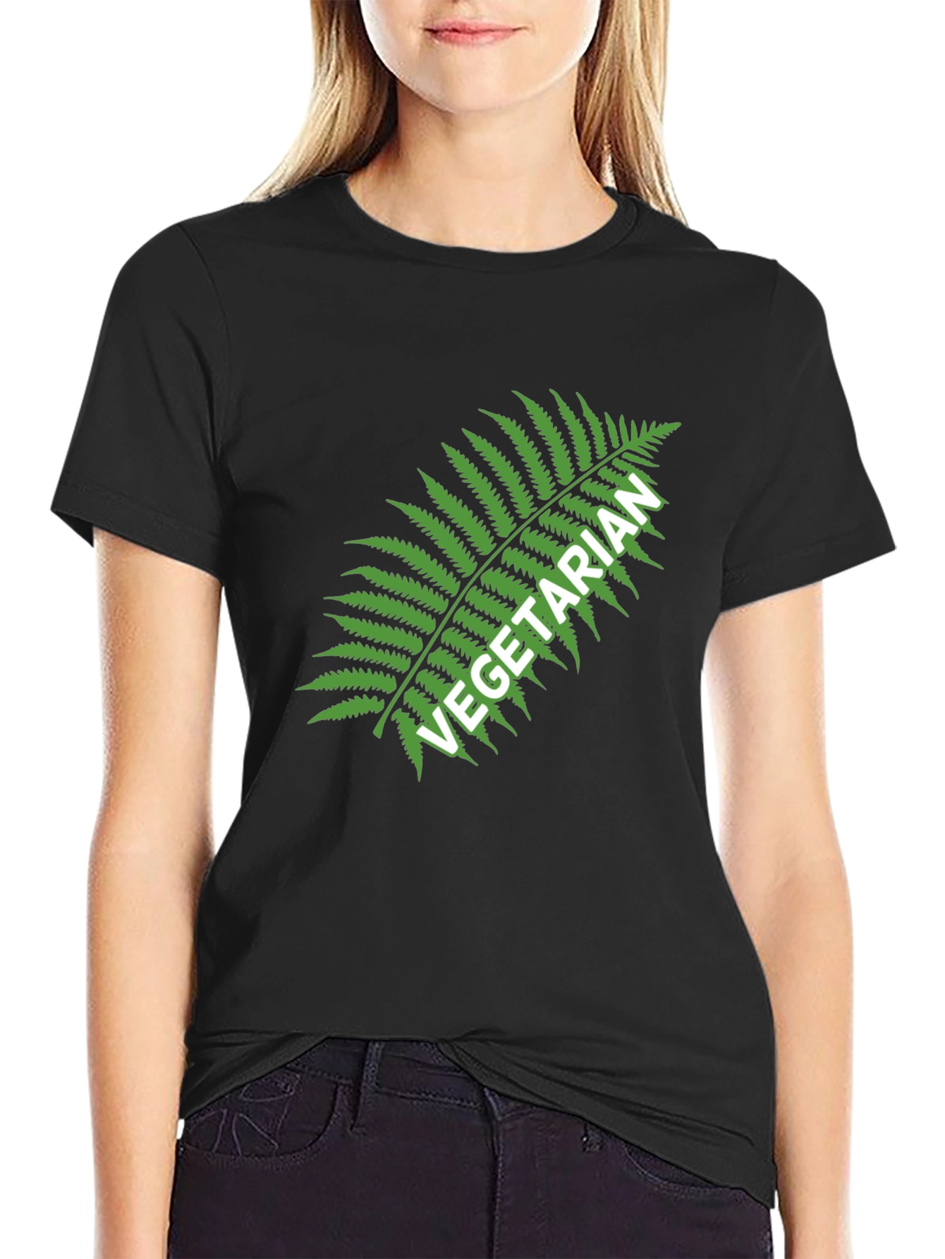 Vegetarian Fern Graphic Tee - Black Cotton T-Shirt