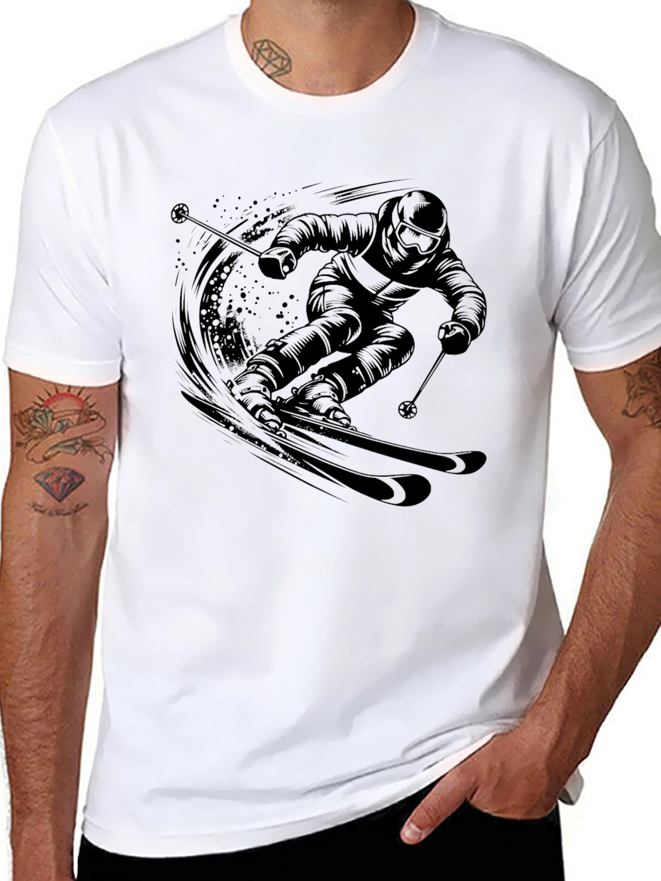 Skiing Graphic Tee - Black Cotton Comfort