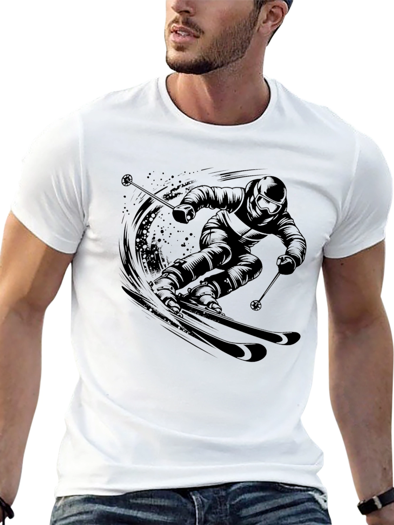 Skiing Graphic Tee - Black Cotton Comfort