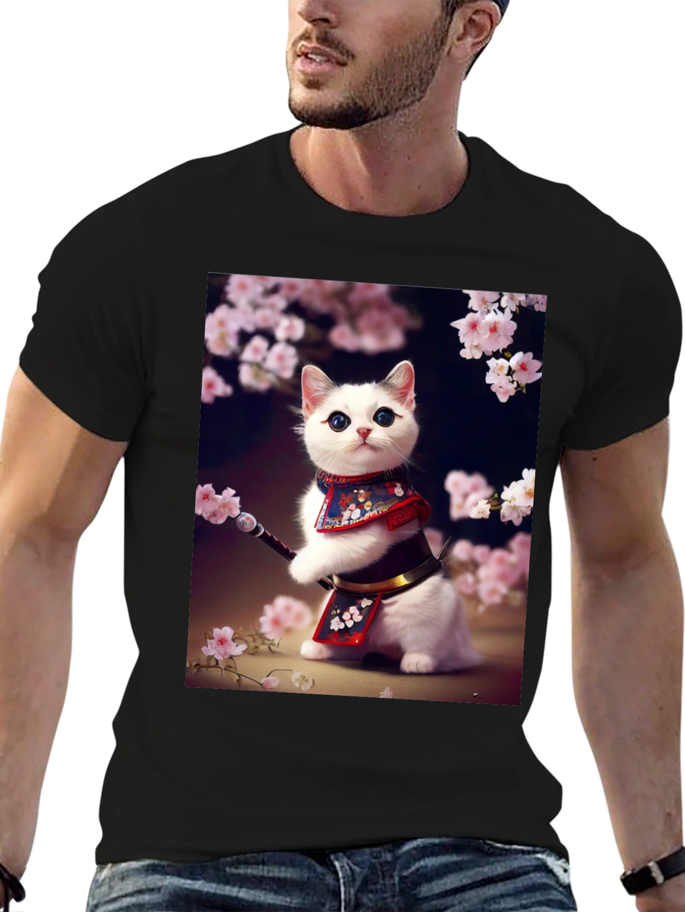 Samurai Cat T-Shirt - Anime Style