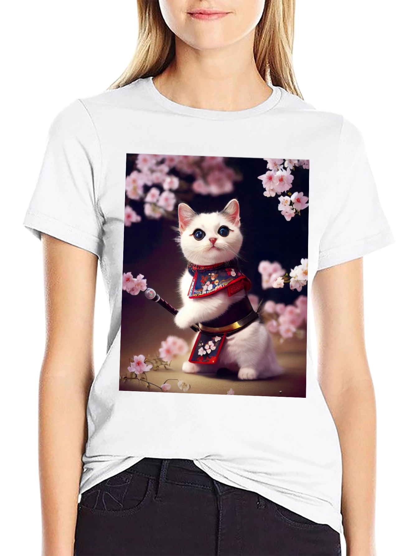 Samurai Cat T-Shirt - Anime Style